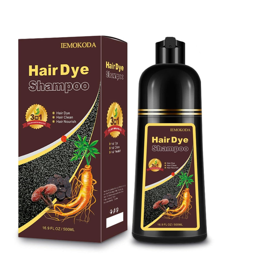 Fedulili Dark Brown Hair Dye Shampoo bottle demonstrates 3-in-1 color, cleanse, and condition