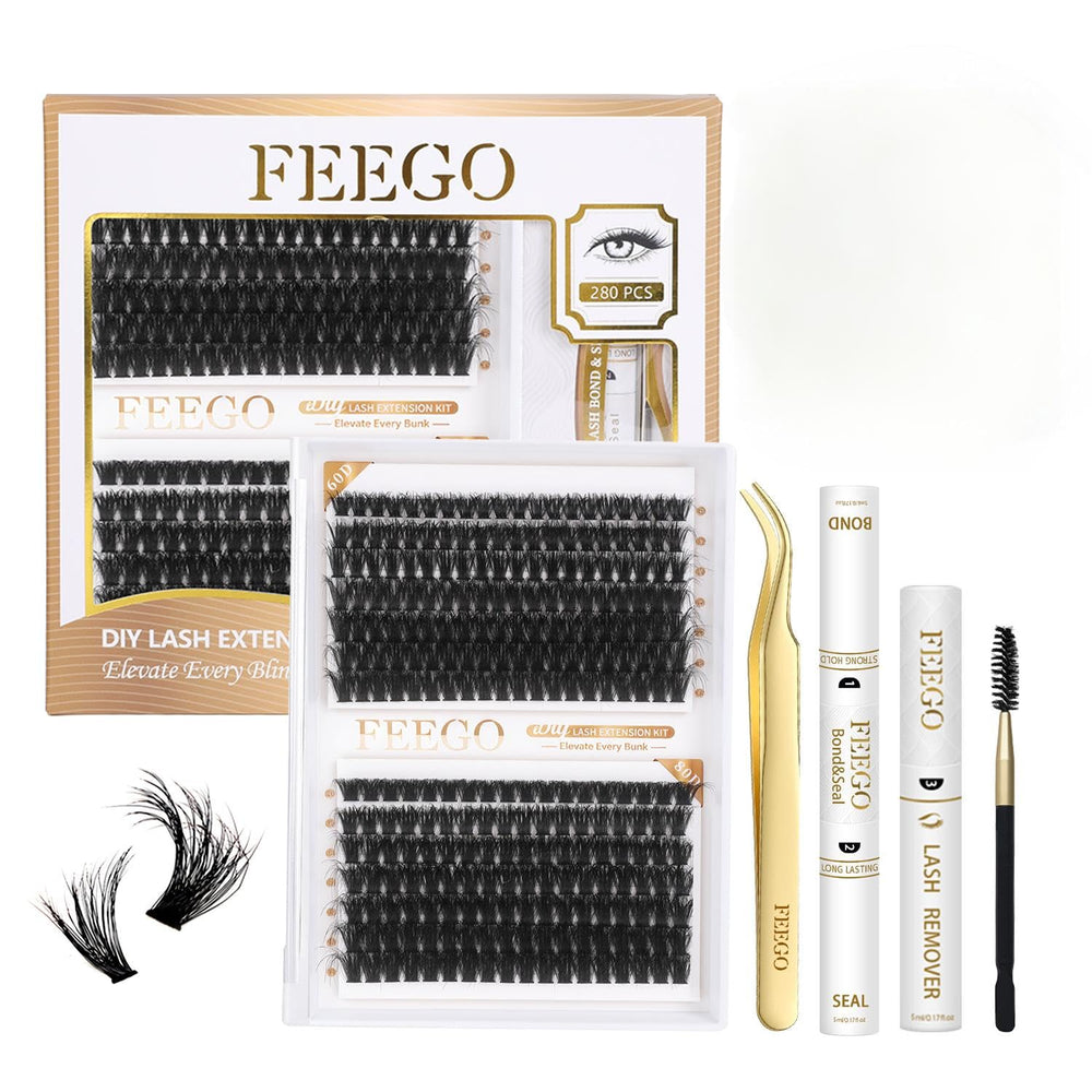 Feego Volume Lash Clusters Kit 280pcs for dense, fluffy at-home lashes