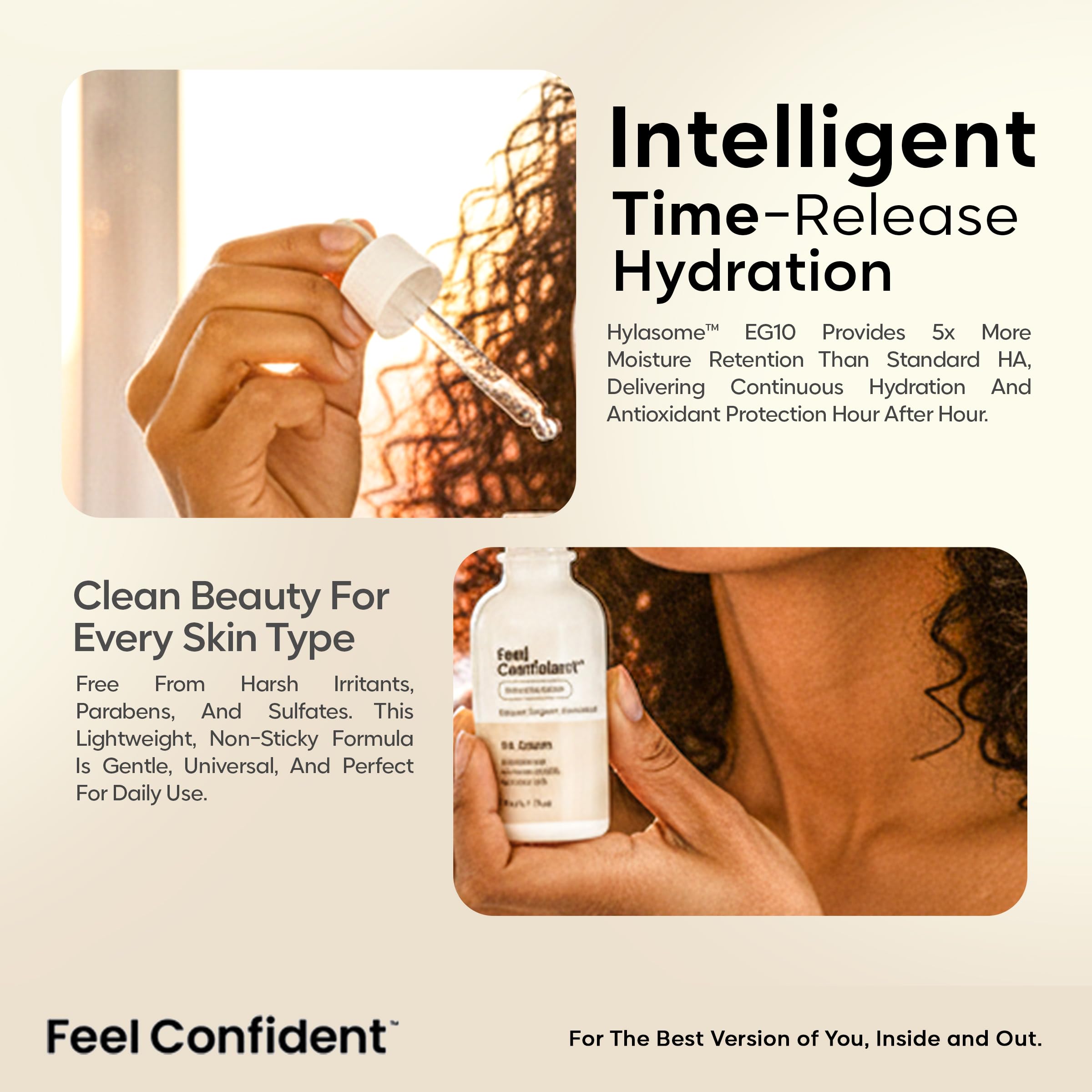 Feel Confident packaging communicates clean, safe skincare you can trust.