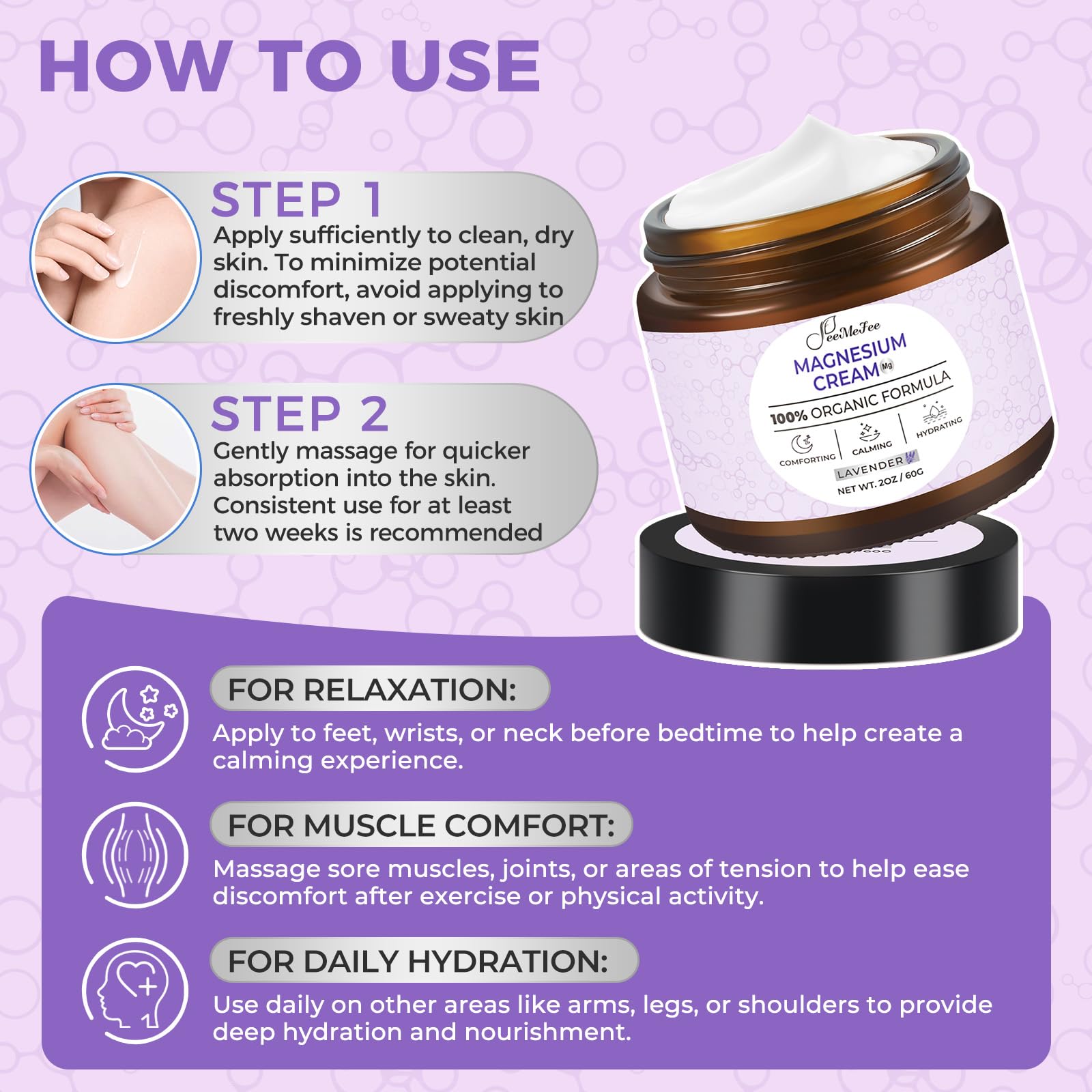 FeeMeFee Magnesium Lotion with coconut oil nourishes and softens dry skin