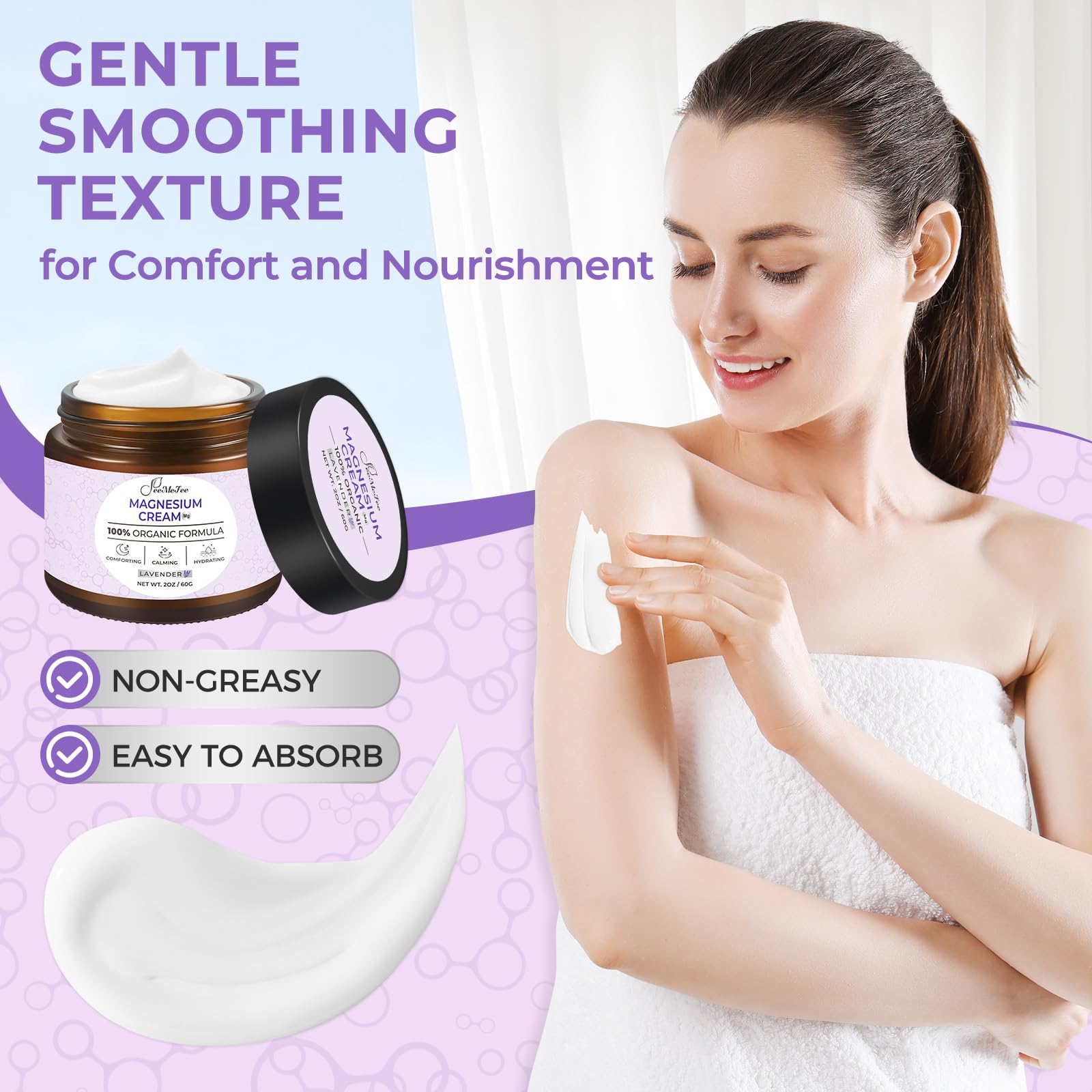 FeeMeFee Magnesium Lotion with coconut oil and shea butter delivers deep hydration