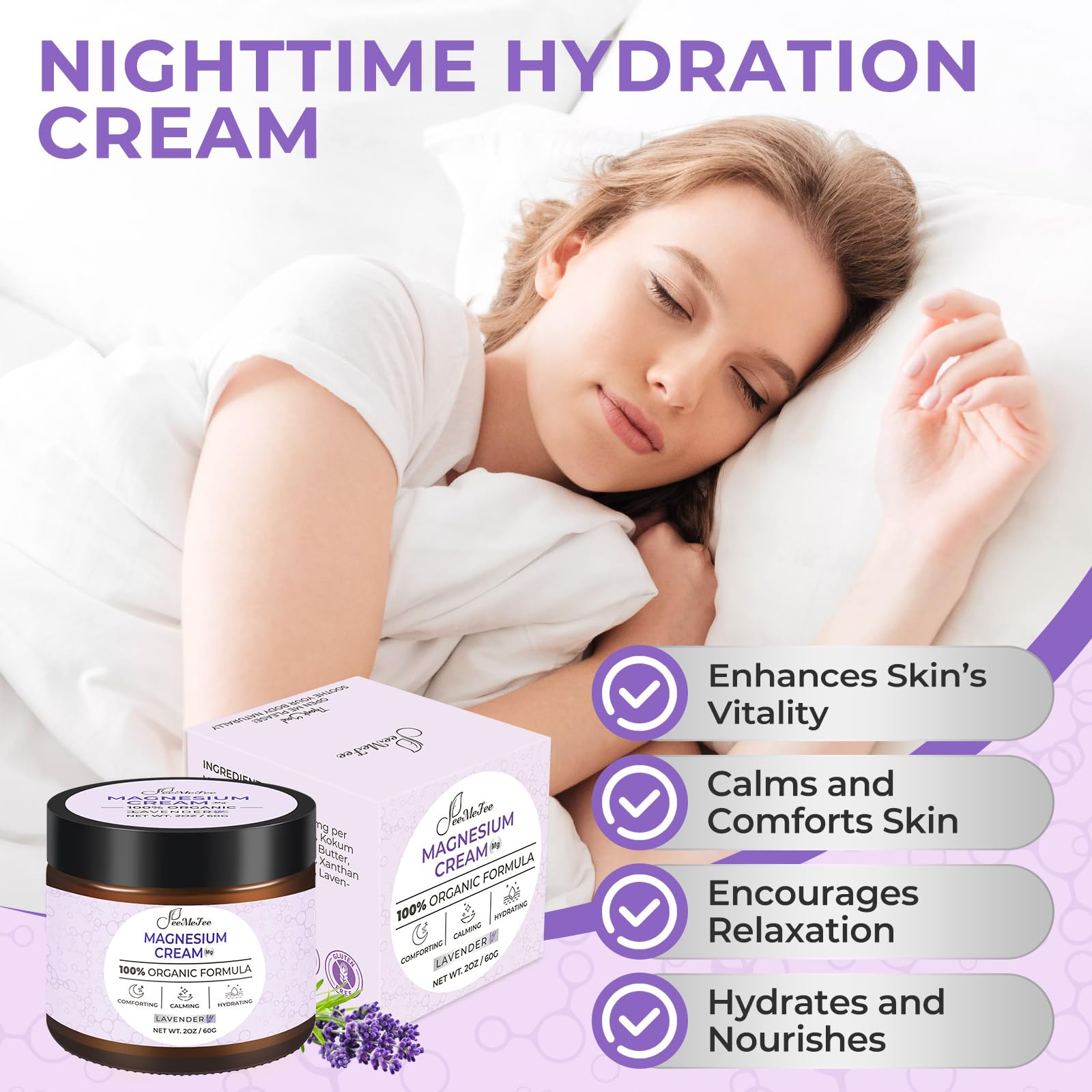 FeeMeFee Magnesium Lotion unwind before bed application promotes calm skin moisture