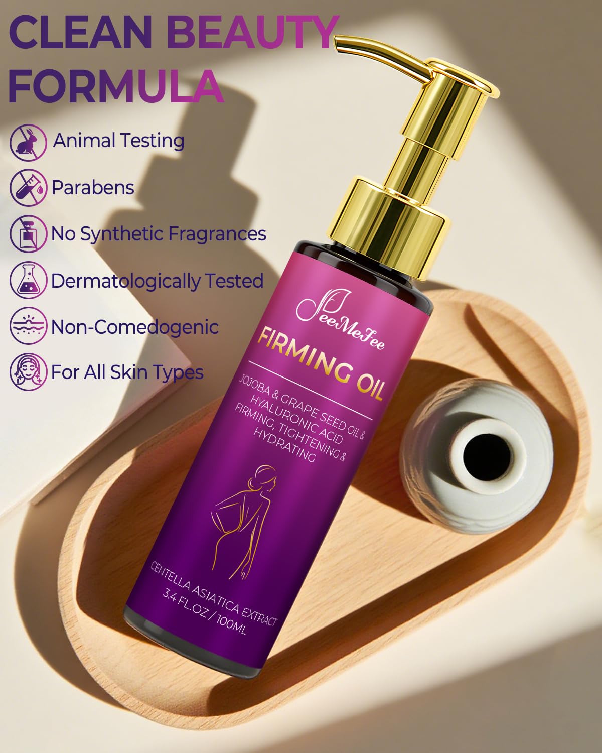 FeeMeFee ingredients close-up with grape seed and hyaluronic acid.