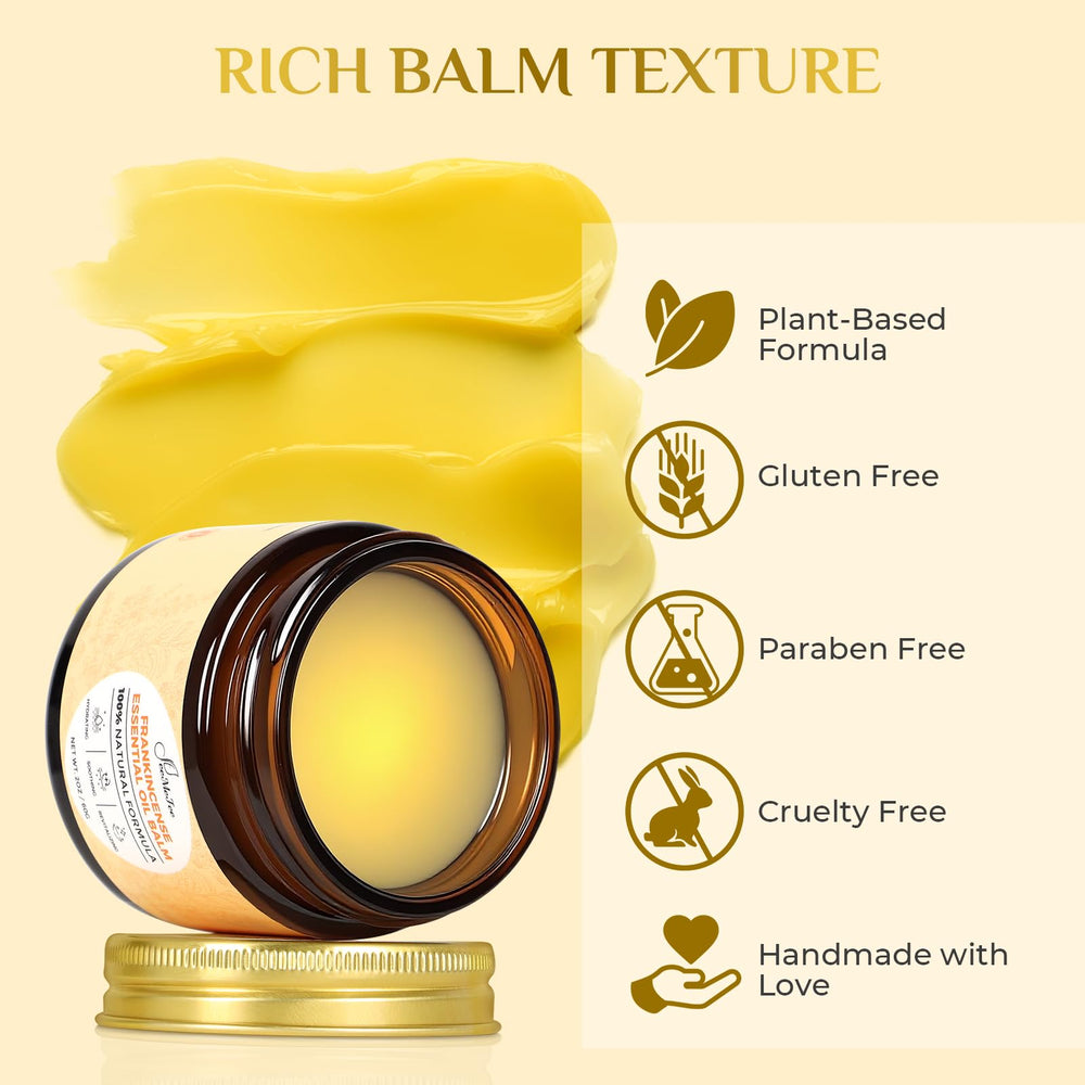 FeeMeFee Frankincense Balm on skin demonstrates soothing, hydrating relief for dry patches.