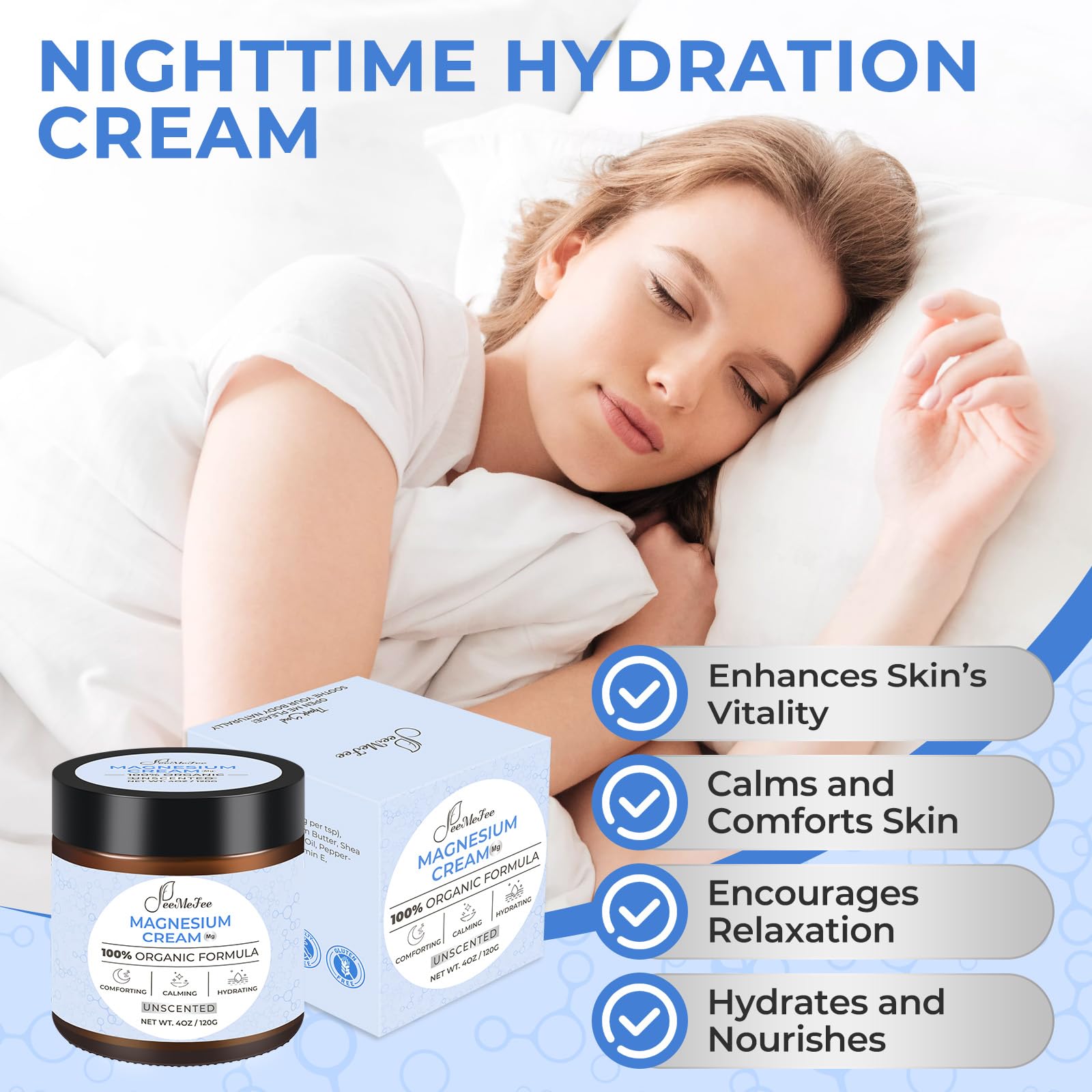 FeeMeFee Magnesium Lotion cream texture demonstrates smooth, non-greasy hydration.