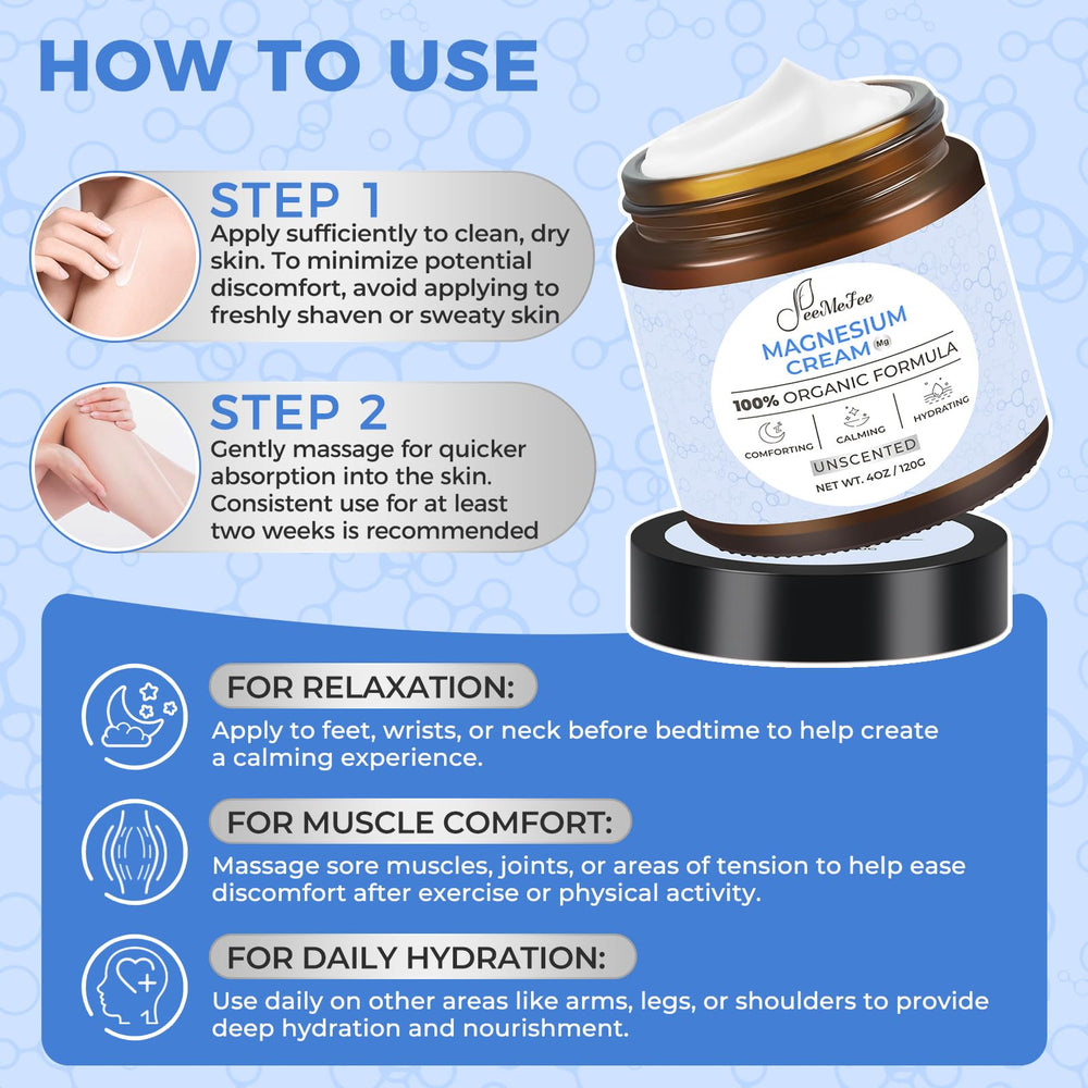 FeeMeFee Magnesium Lotion hydration leaves skin velvety and soft all day.