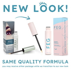 FEG Eyelash Enhancer serum tubes highlighting the precise applicator for clean, targeted application.