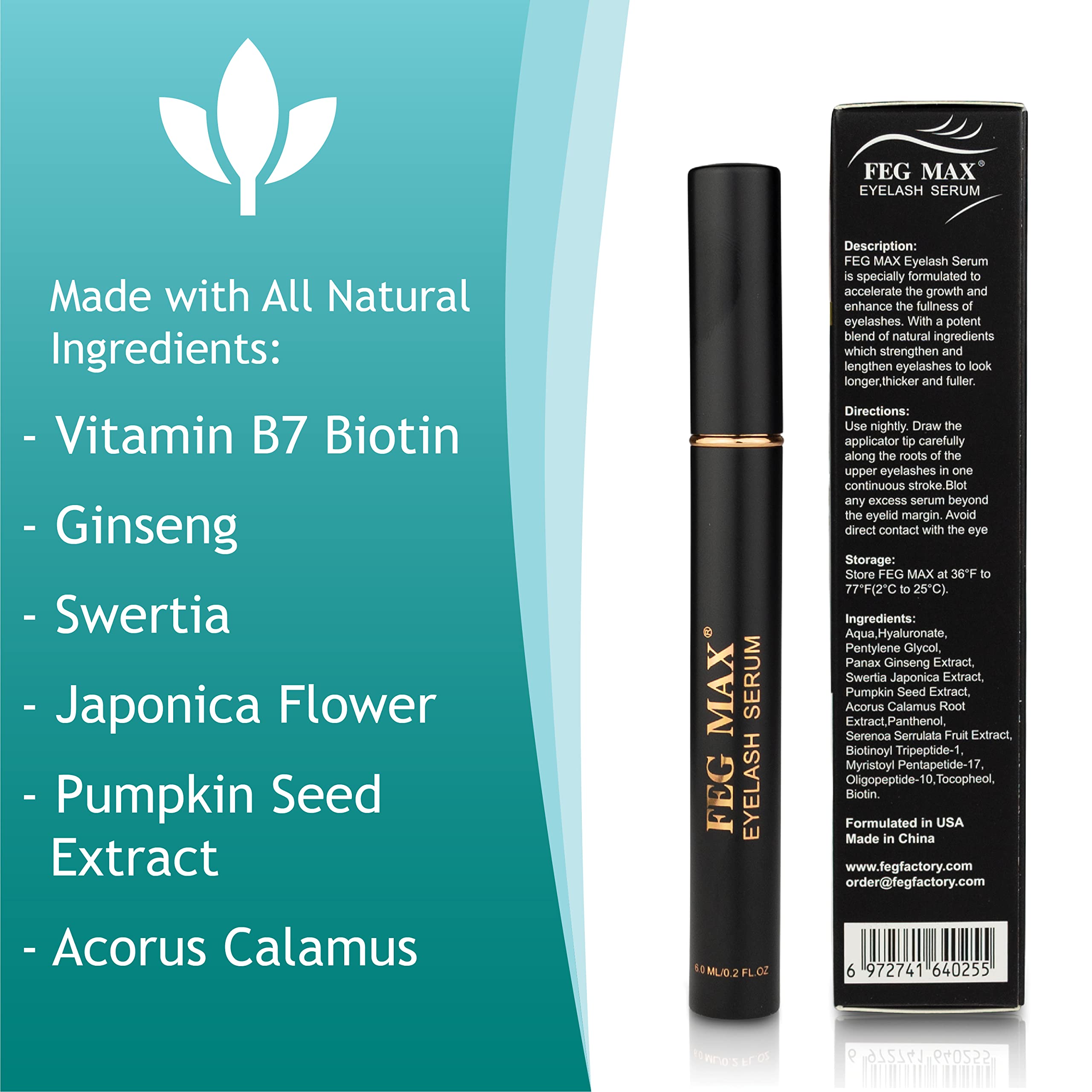 FEG Max Eyelash Serum brush-on tip for controlled, targeted lash application.