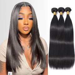 Feibin straight hair bundles 14-inch natural black blend for seamless daily styling.