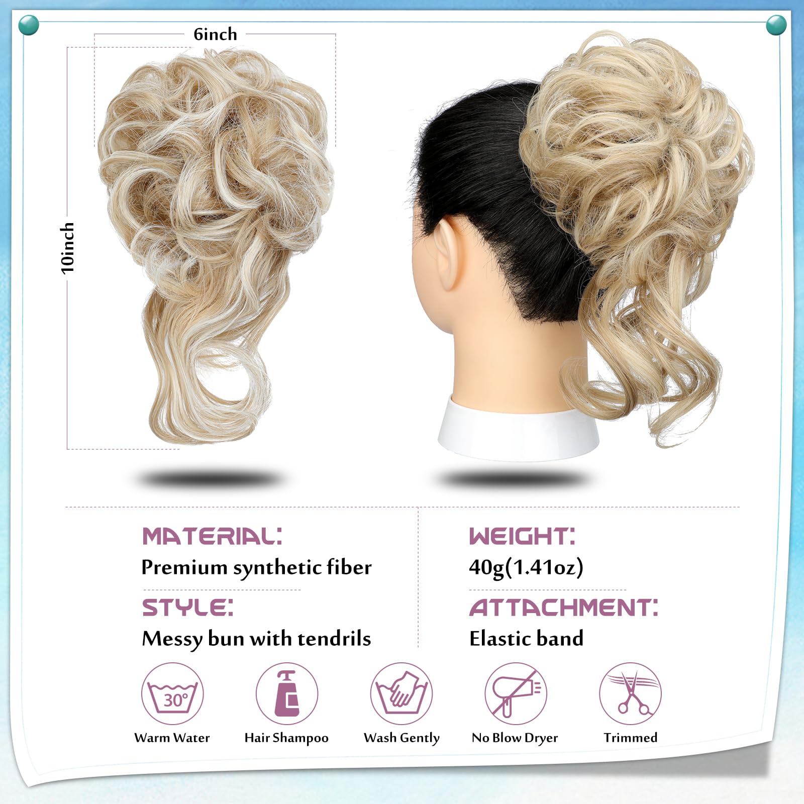 FeidyLong double clip attachment secures the piece for a stable ponytail.