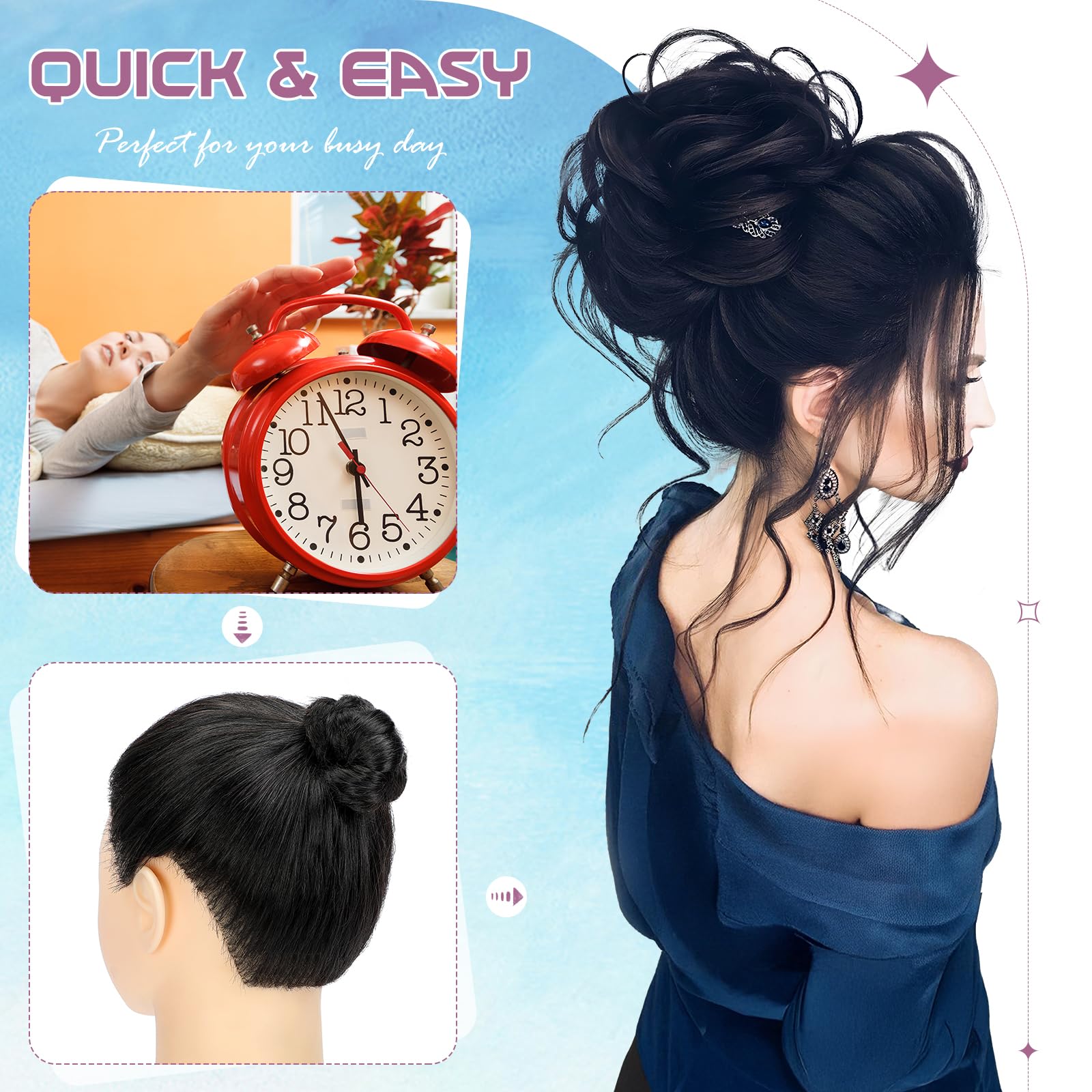 FeidyLong drawstring buckle secures bun while keeping comfortable all day.
