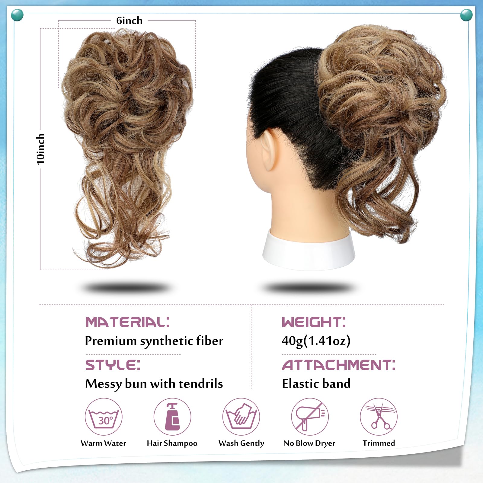 FeidyLong elastic band adjustable ensures a snug fit for various bun sizes.