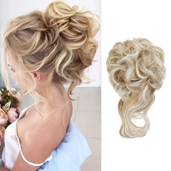 FeidyLong messy bun hair piece worn by model for added volume and effortless elegance.