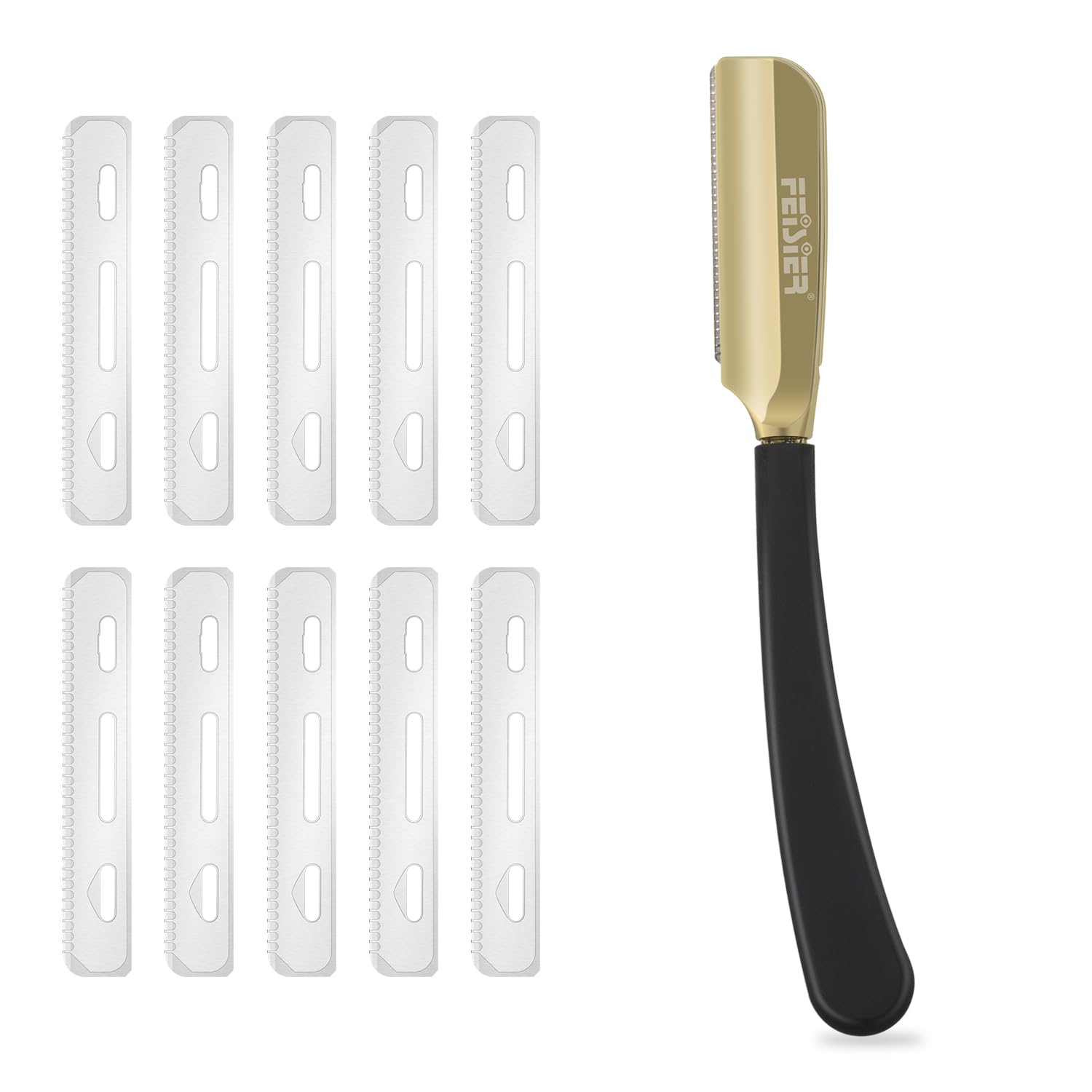 FEISIER straight razor with silicone handle – ergonomic grip for precise shaving.