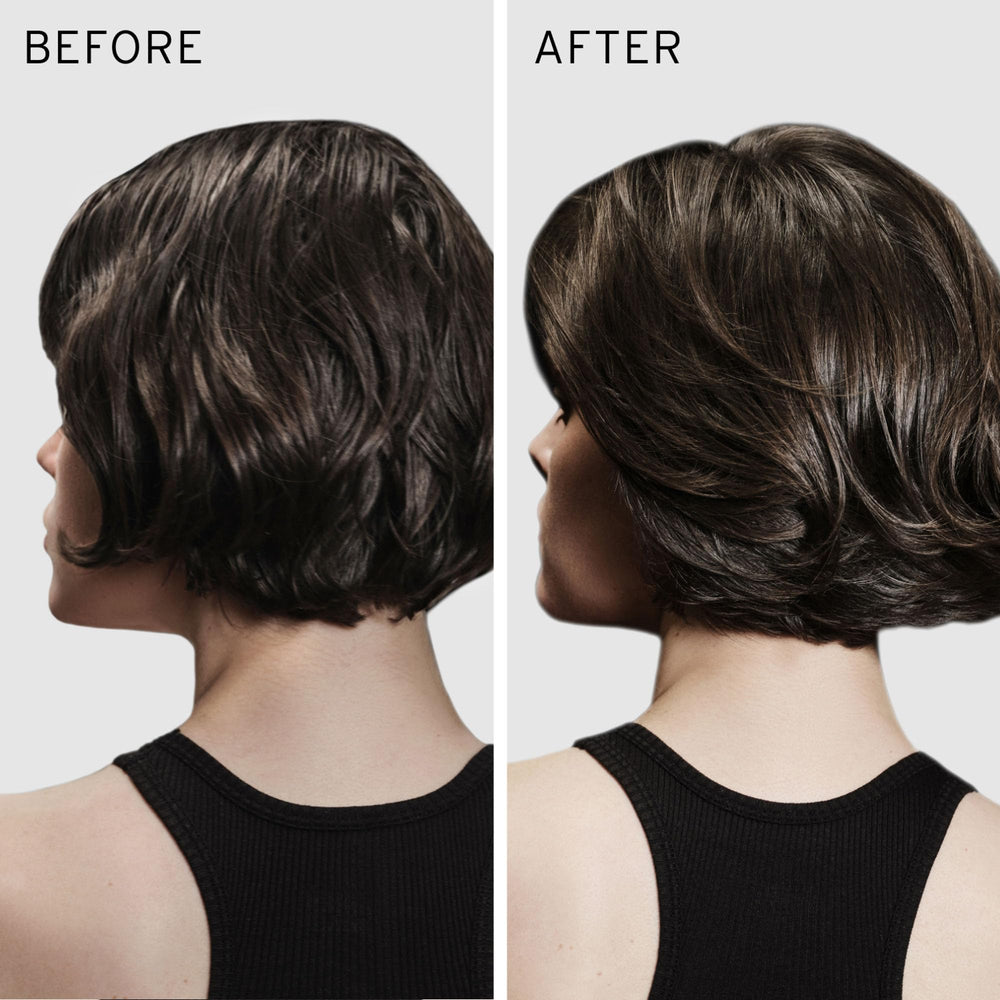 Hair after use appears shiny and smooth, suitable for dry or frizz-prone types.