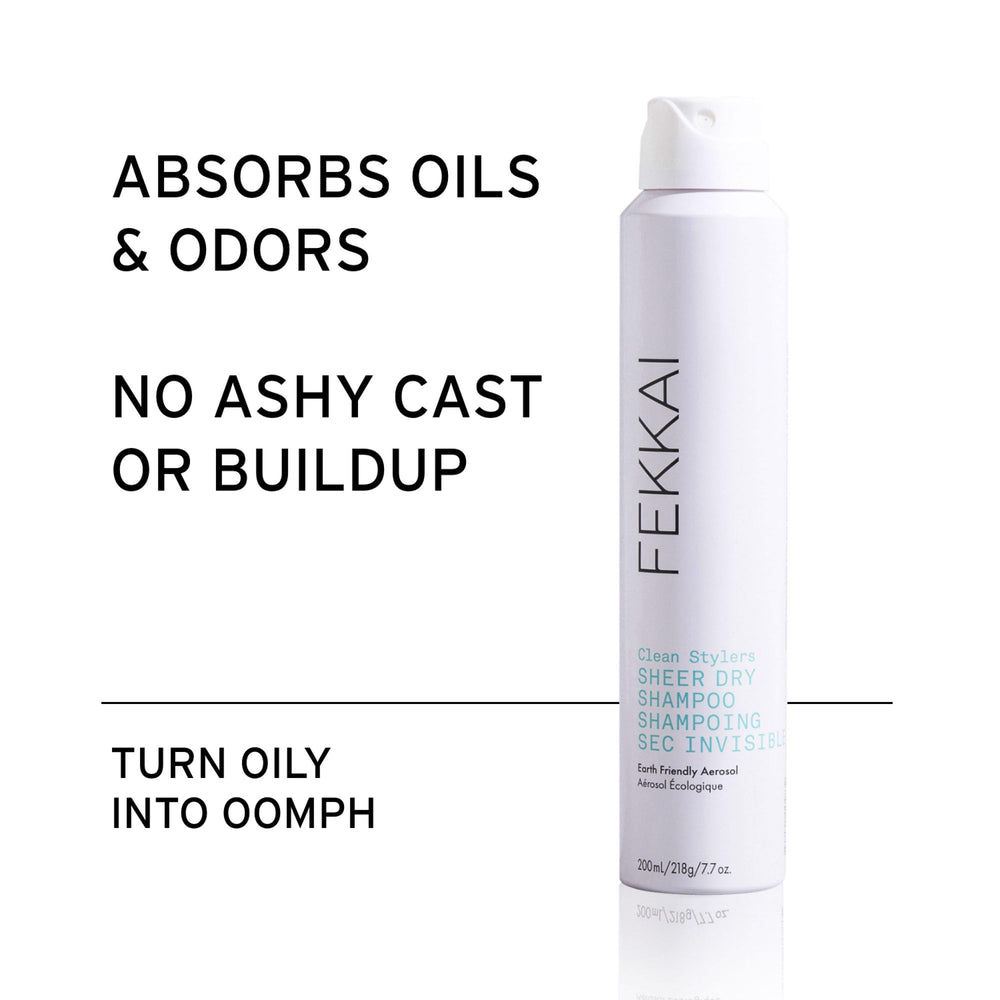 Fekkai bottle at roots demonstrating quick oil absorption between washes