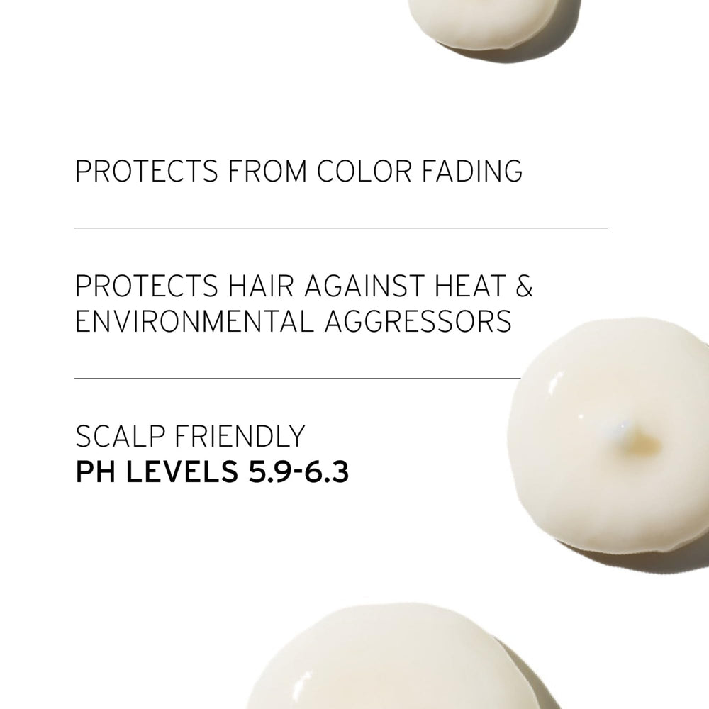 Texture close-up suggests smooth, nourishing conditioning for color-treated hair.