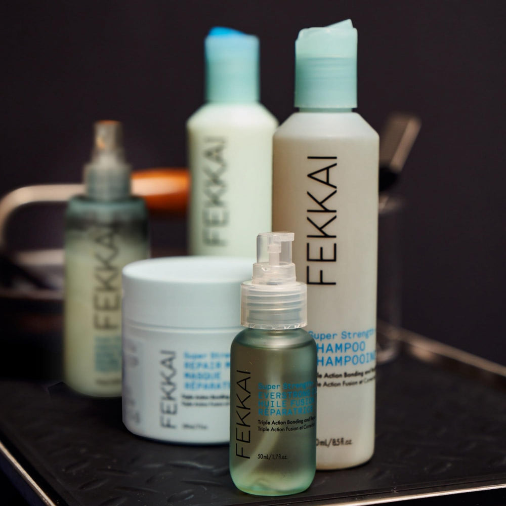 FEKKAI Everstrong Bonding Oil bottle shows frizz control benefits