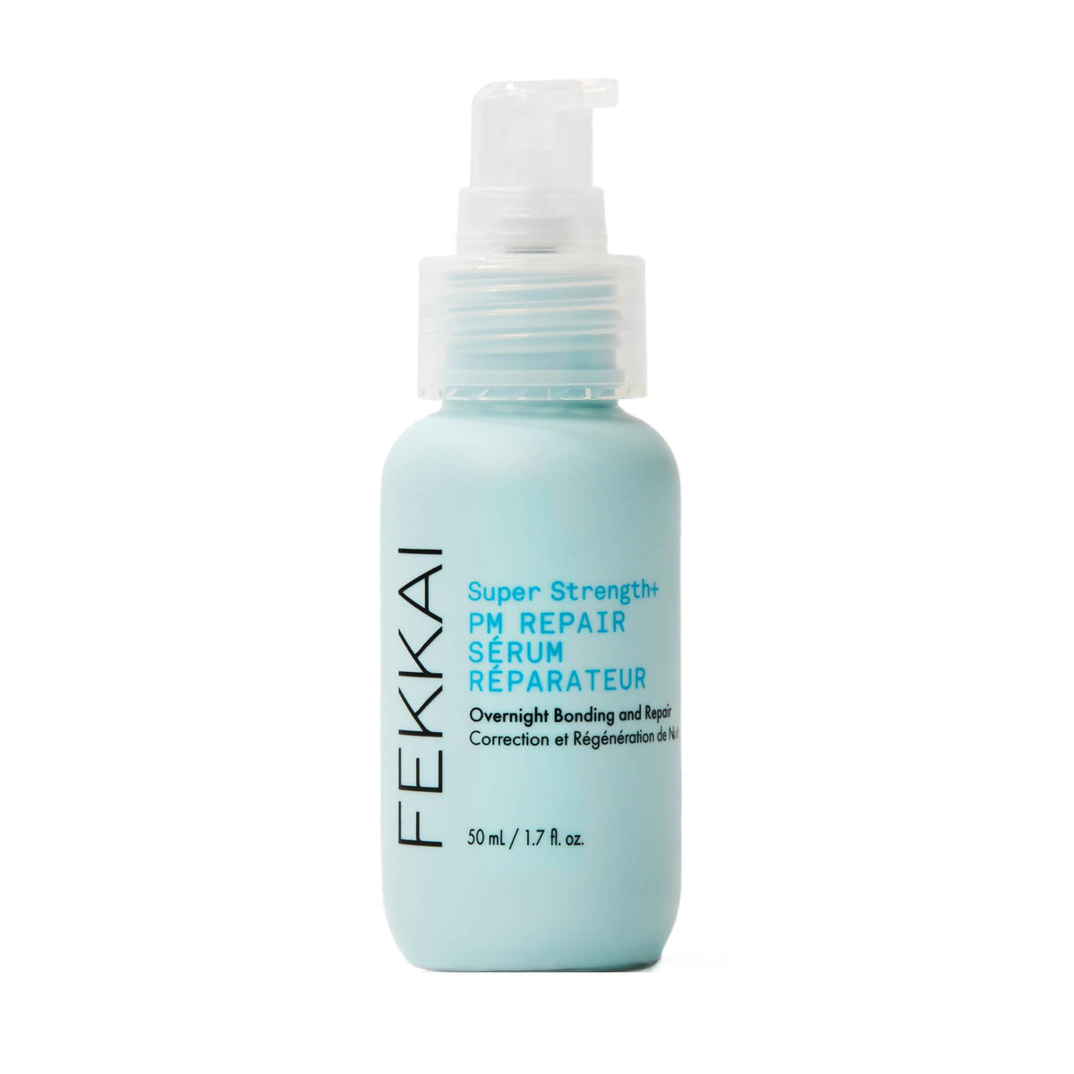 Fekkai Super Strength+ PM Repair Serum bottle pour for overnight hair strengthening.