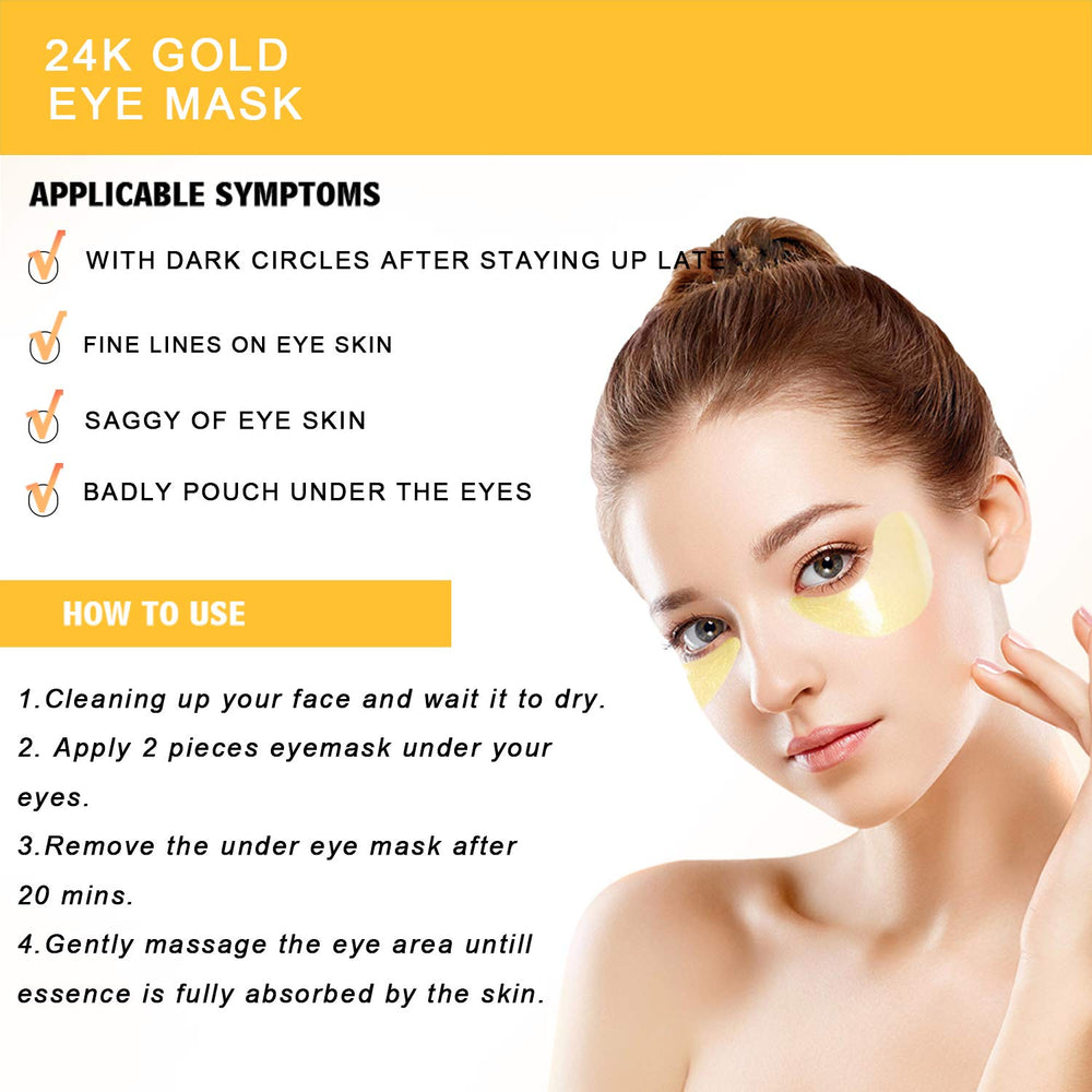 Felico 24K Gold Eye Mask serum applied around eyes for soothing moisture.