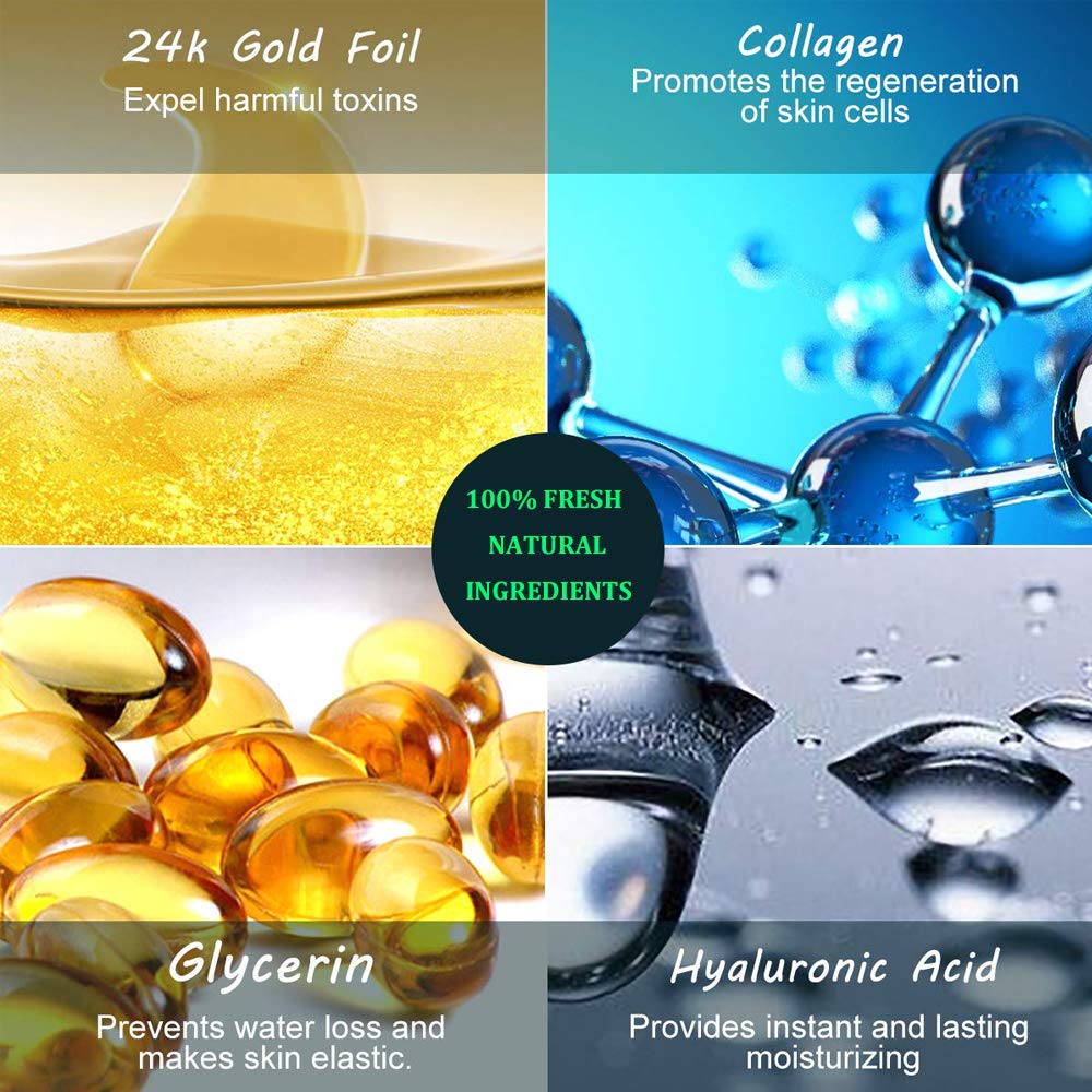Felico 24K Gold Eye Mask single patch on skin demonstrates instant hydration.