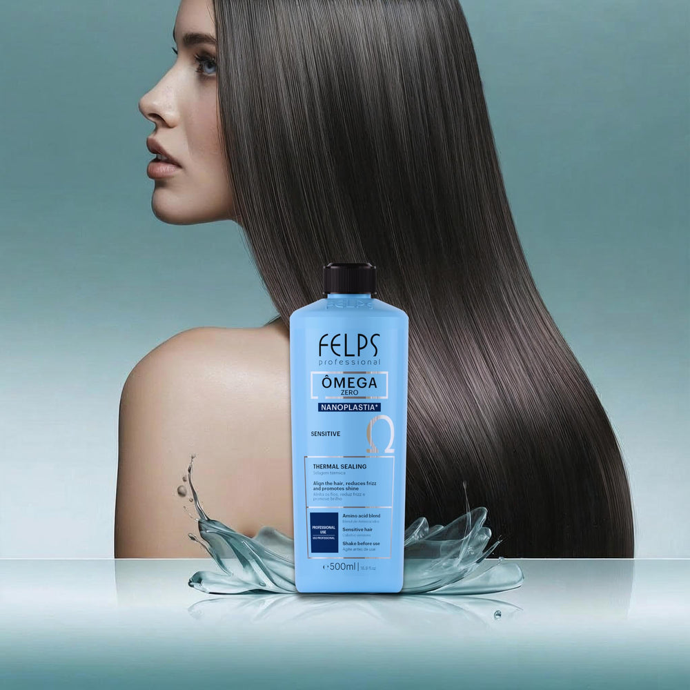 Felps Omega Sensitive hair treatment application demonstrates smoothing benefits