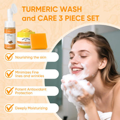 Femani turmeric cleansing soap bar with foaming lather nourishes skin.