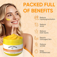 Femani turmeric face cream with vitamin C hydrates for a radiant look.