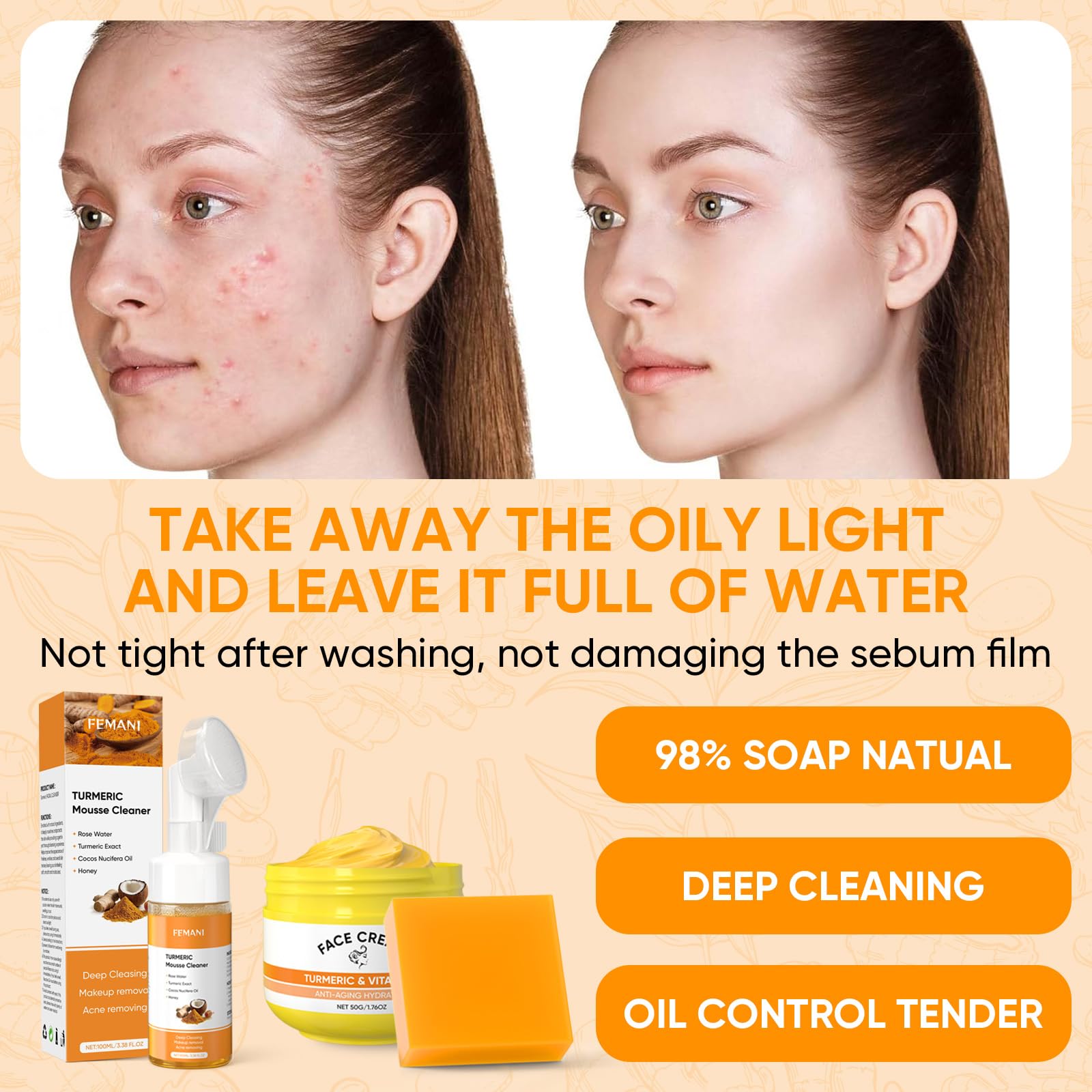 Femani turmeric skincare set suitable for all skin types and routines.