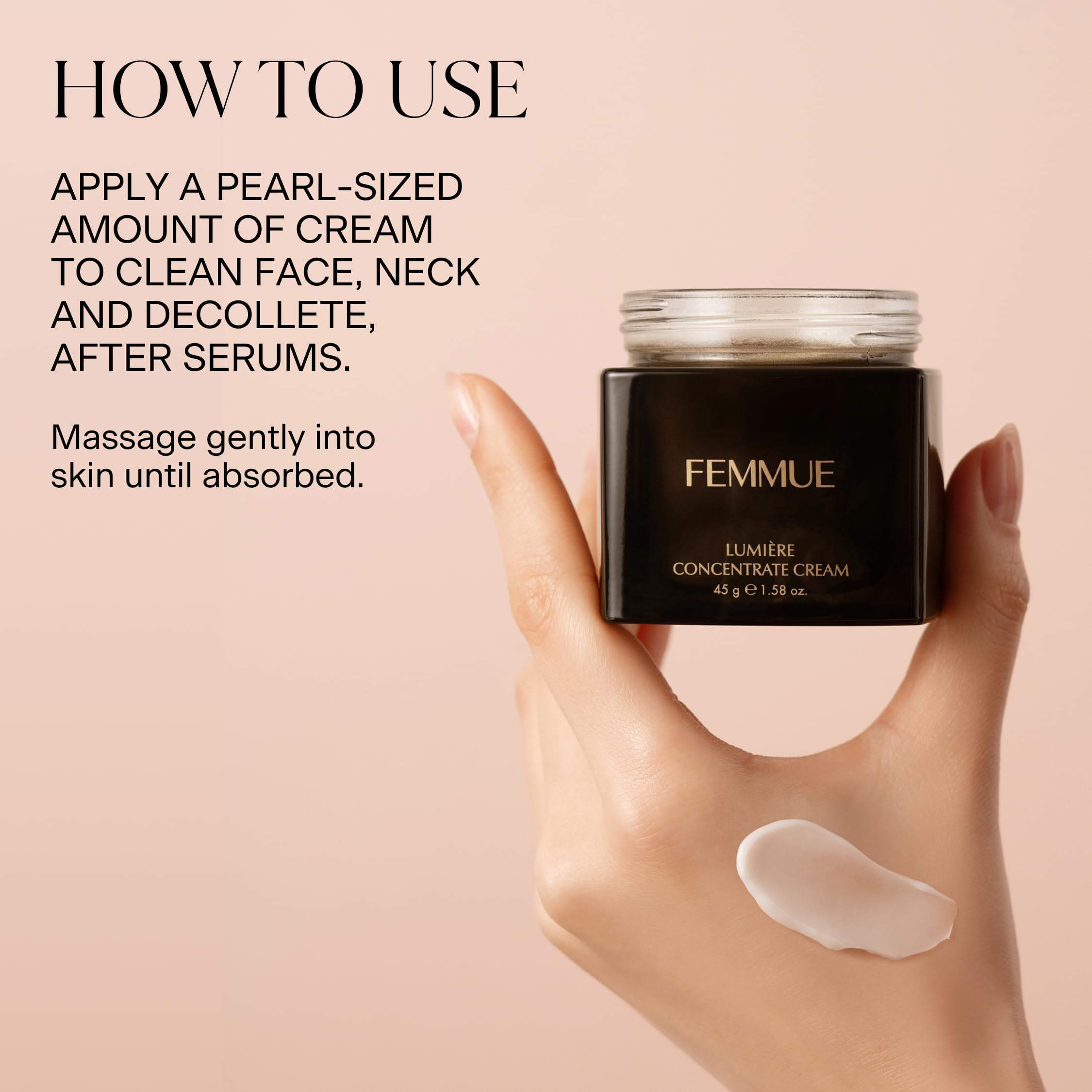 FEMMUE Lumière swatch on hand demonstrates dewy finish