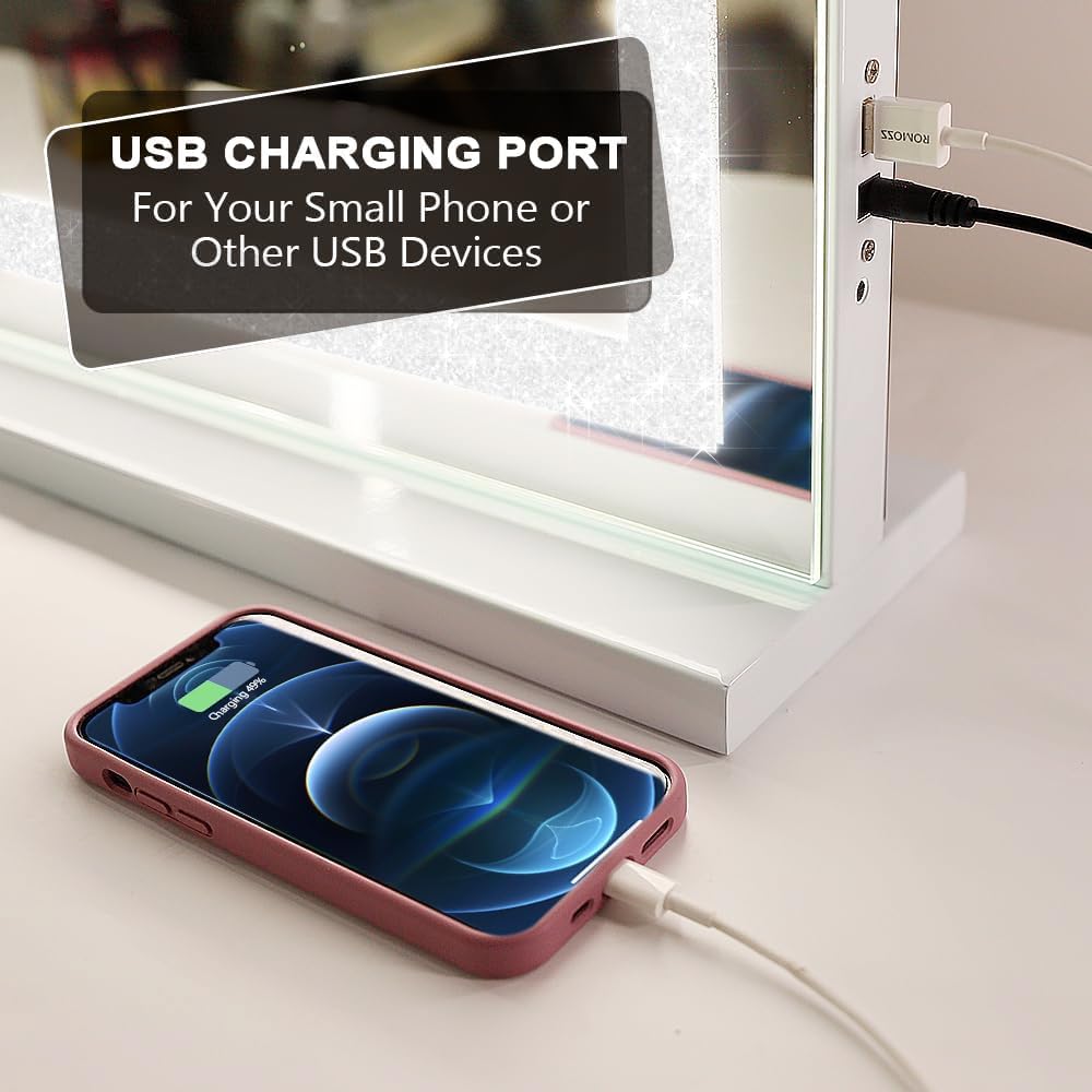 FENCHILIN USB charging port keeps phone nearby while applying makeup.