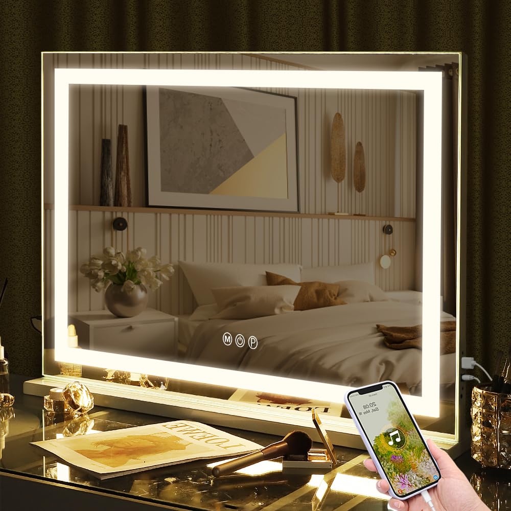 FENCHILIN vanity mirror with lights 32x23 offers true reflection for precise makeup.