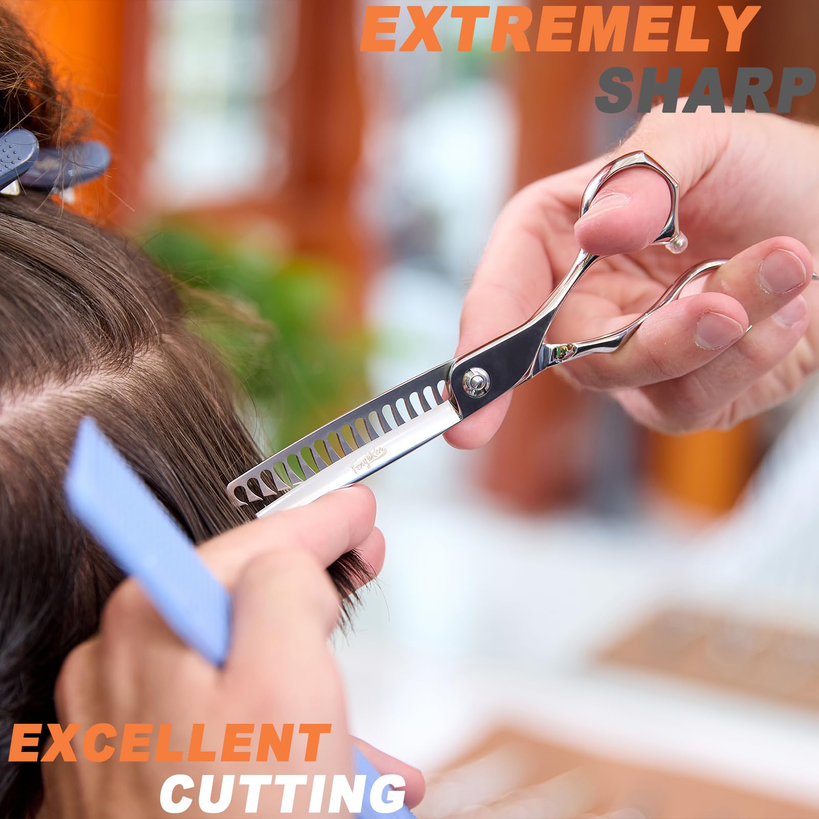 Fengliren thinning scissors ultra-fine edge inner surface resists sticking after treatments.