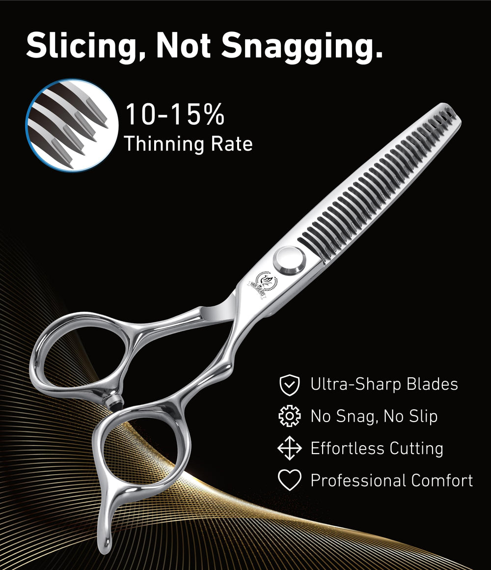 Close-up of Fenice Peak texturizing blades for smooth layering and weightless texture.