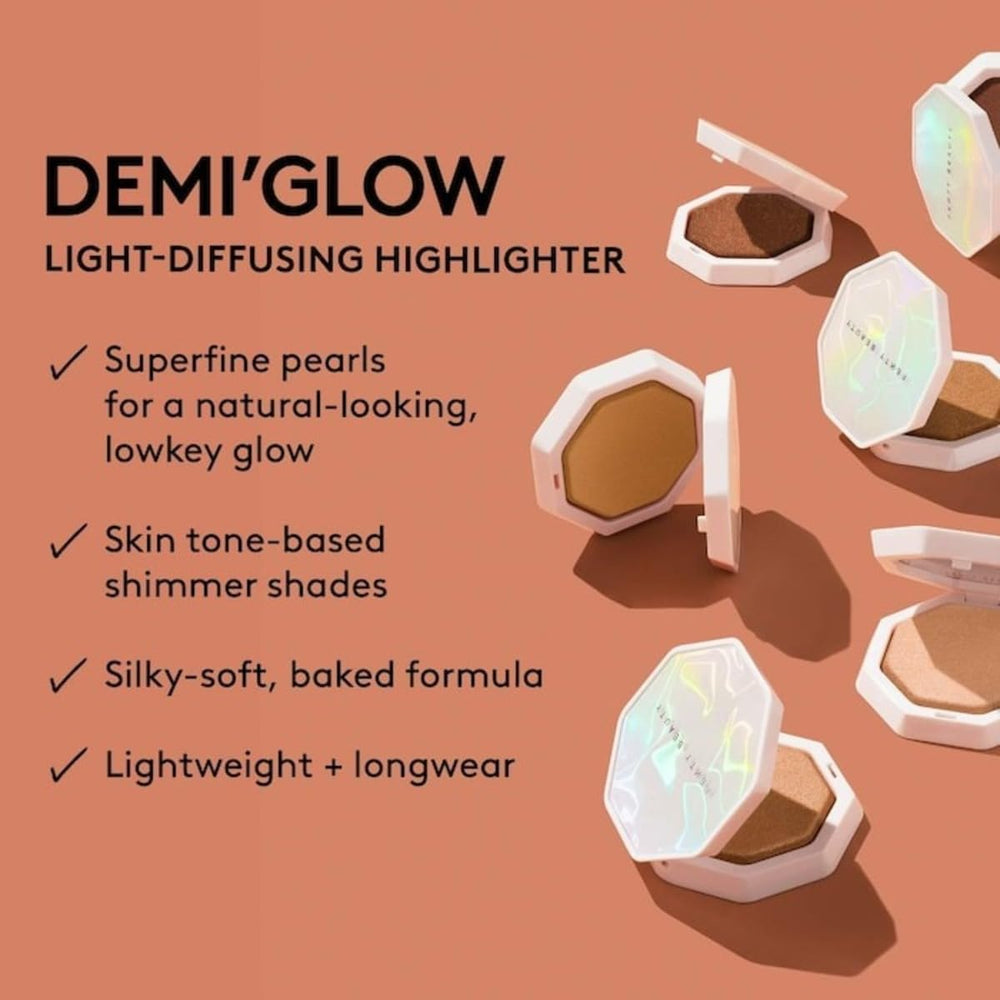 Packaging close-up of Fenty Beauty Demi'Glow highlighter.