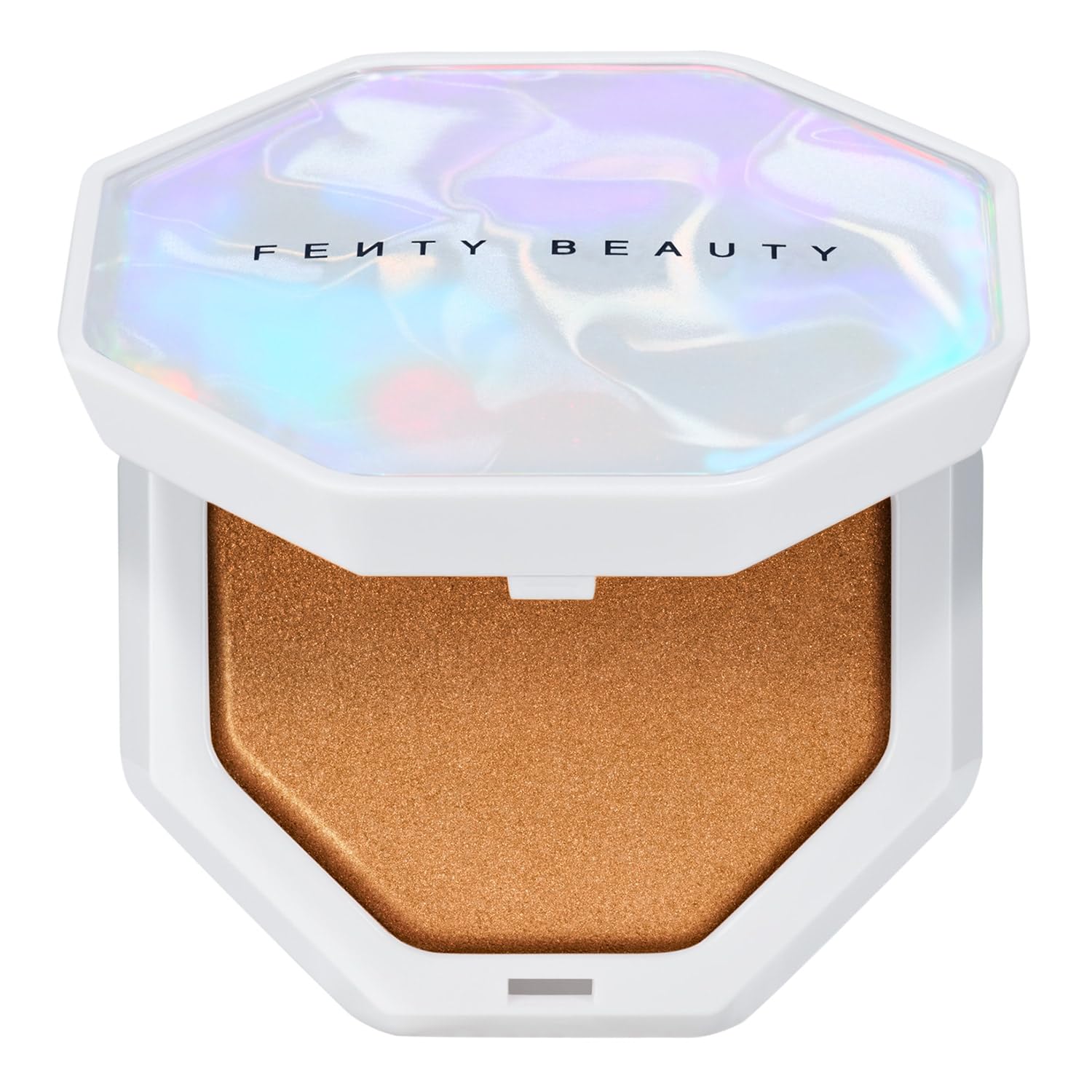 Fenty Beauty Demi'Glow swatch on skin showing velvet texture and universal glow.