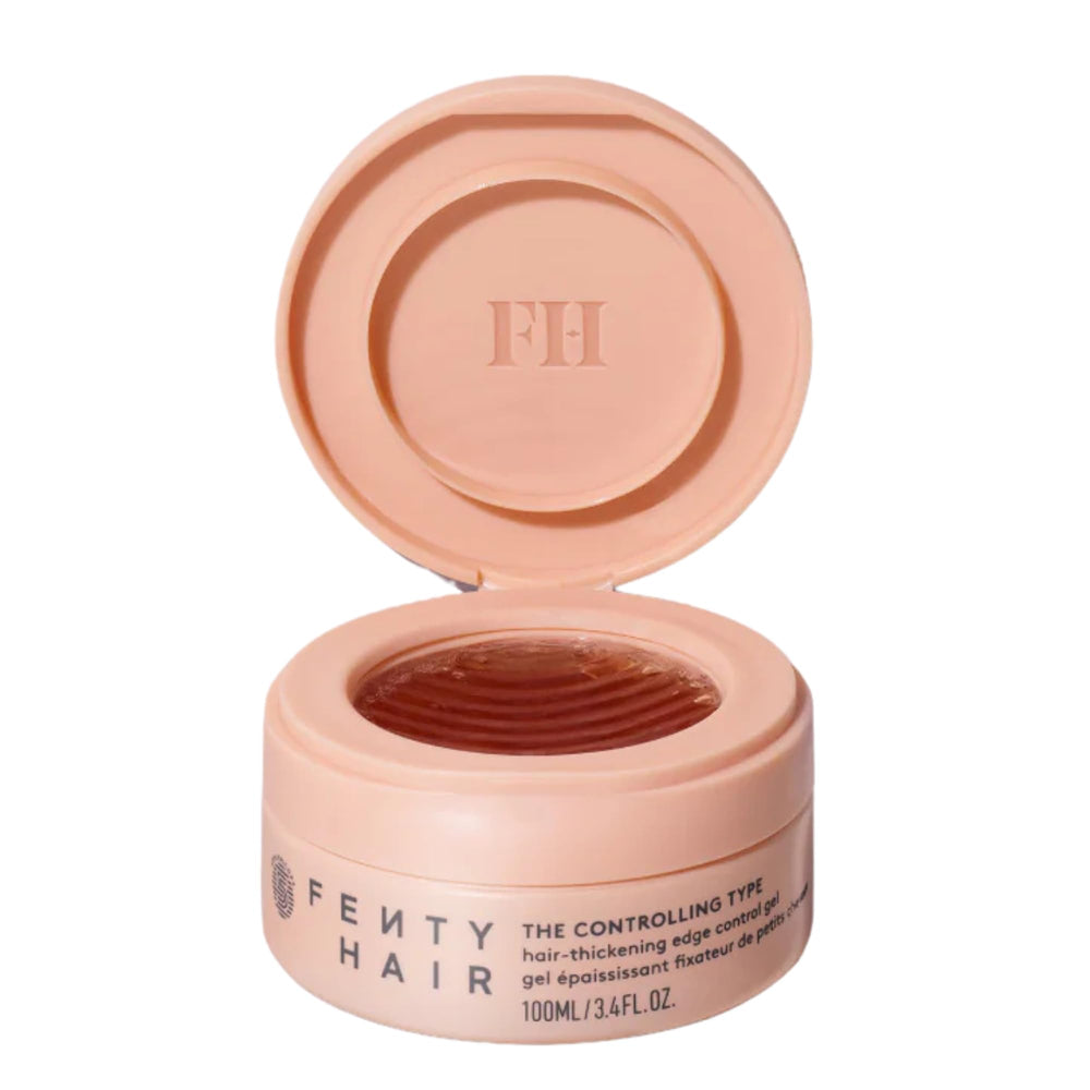 Fenty Beauty edge-control gel in 100ml bottle smooths edges for all hair textures.