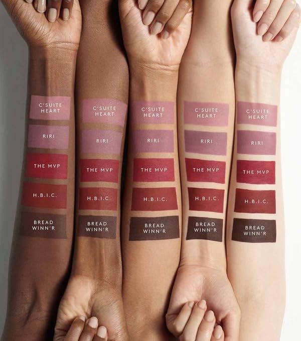 Fenty Icon Velvet Lipstick HBIC color swatch with rich payoff.