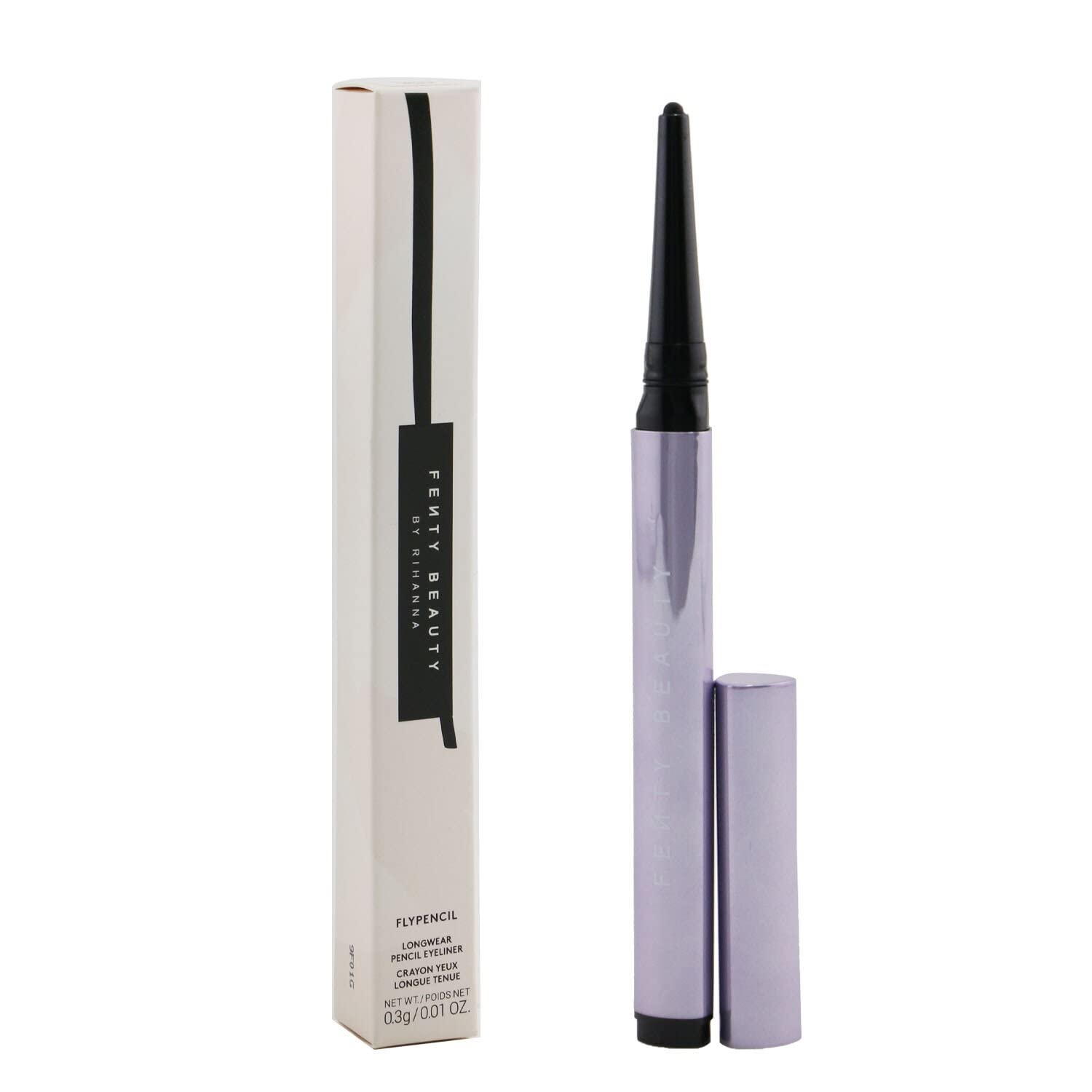 Fenty Beauty Flypencil rich black shade swatch showing matte and satin finish.