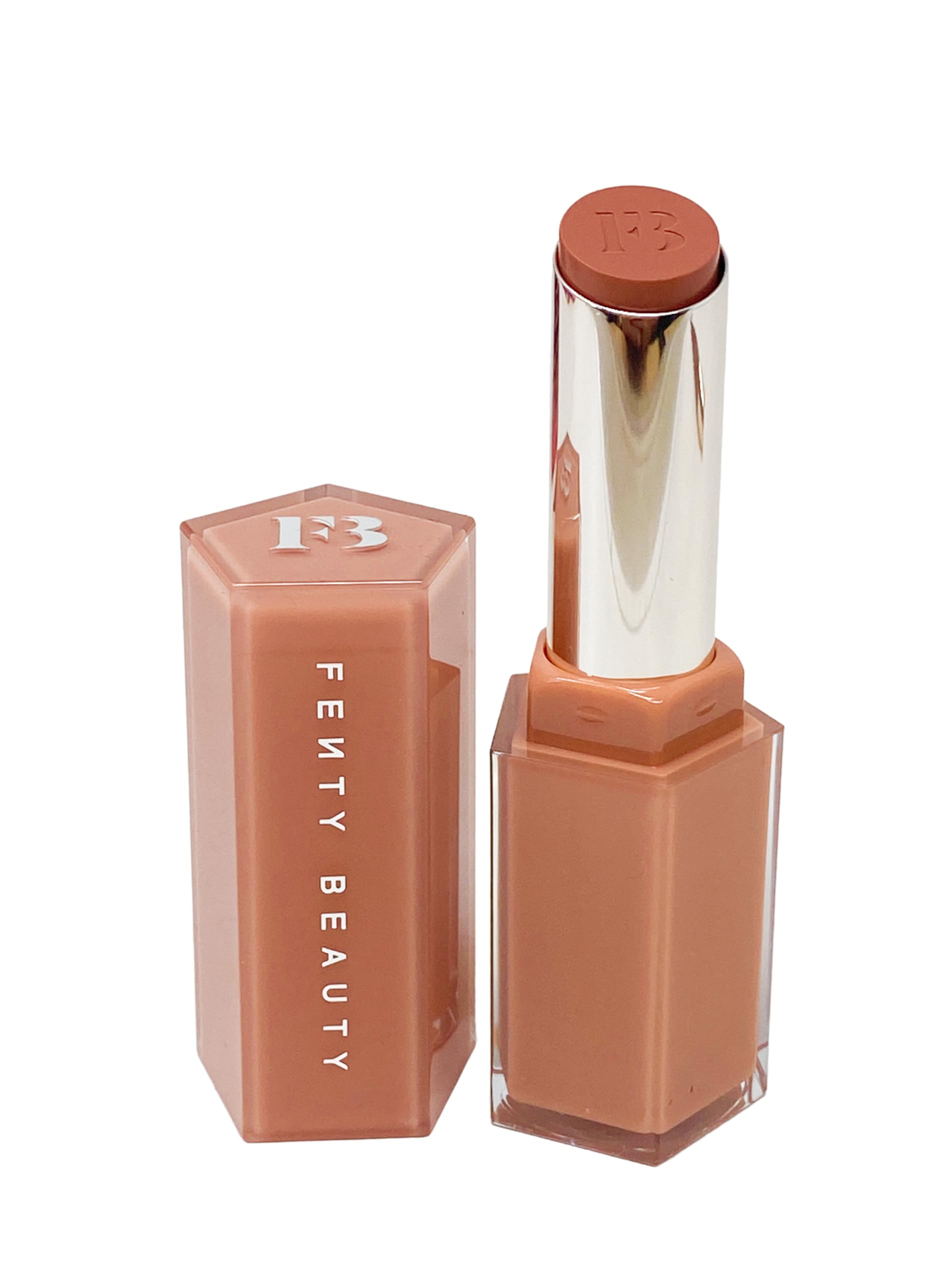 Gloss Bomb Stix in Fenty Glow delivers high shine and hydration.