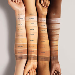 Fenty Beauty Pro Filt'r Lavender applied to skin reduces shine for all-day wear.