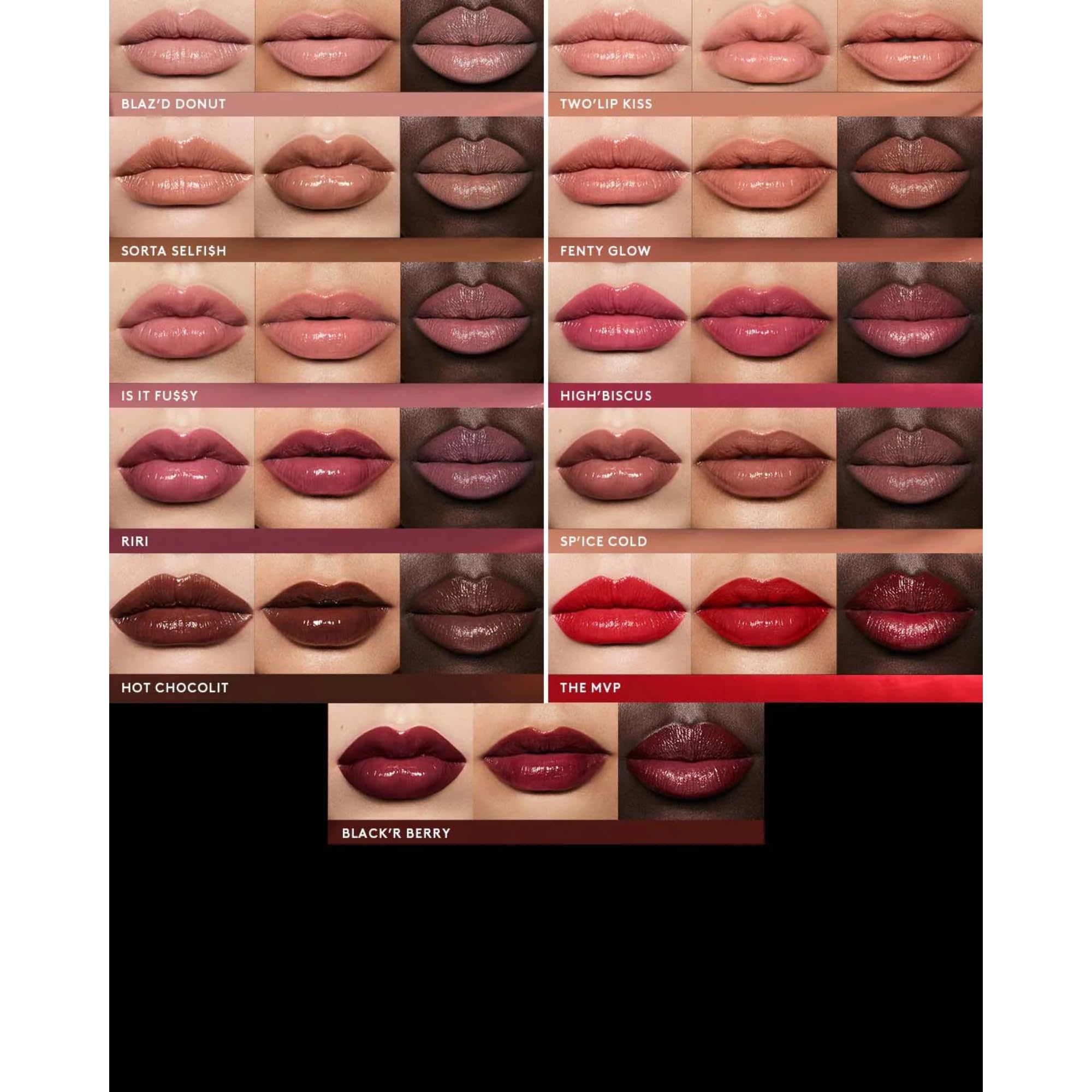 Ingrédients nourrissants du stick Fenty Beauty: vitamine E, karité et squalane.