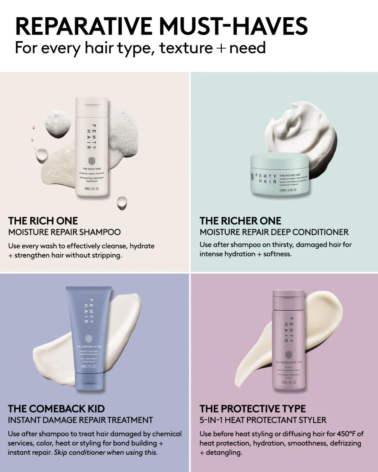 Fenty Hair Start'r Kit texture transform reveals smoother, silkier strands.