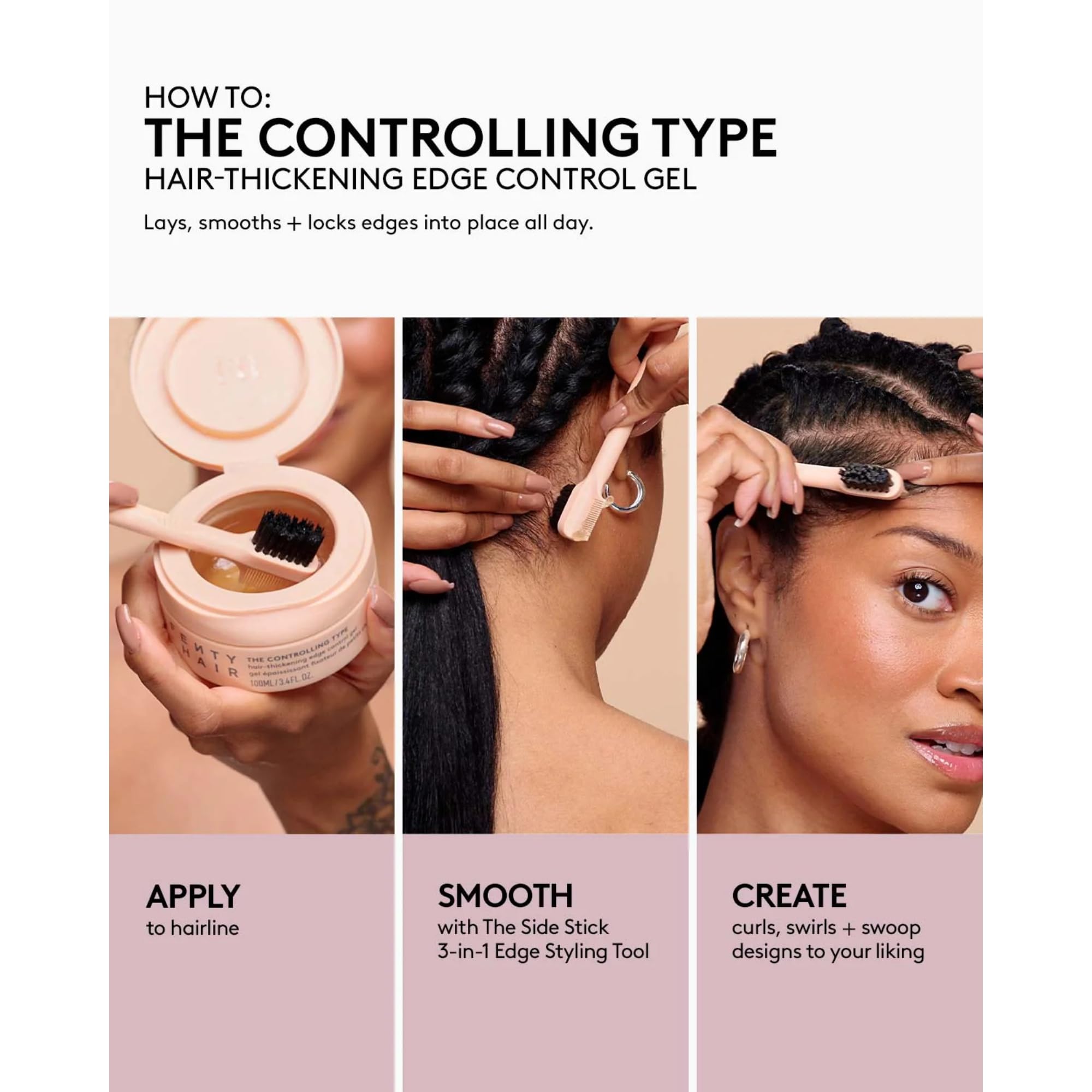 Fenty Hair edge-control gel with long-lasting hold and no flaking.