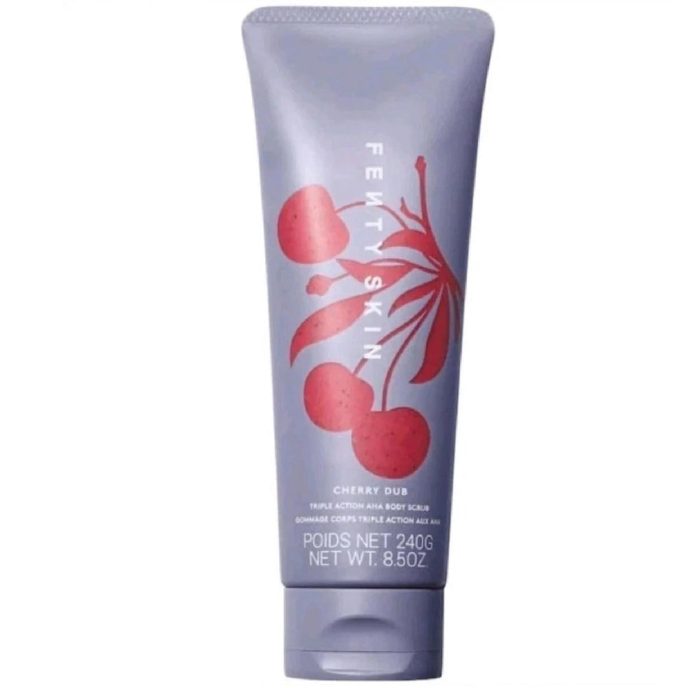 Fenty Skin Cherry Dub AHA body scrub bottle for exfoliation and brightening benefits