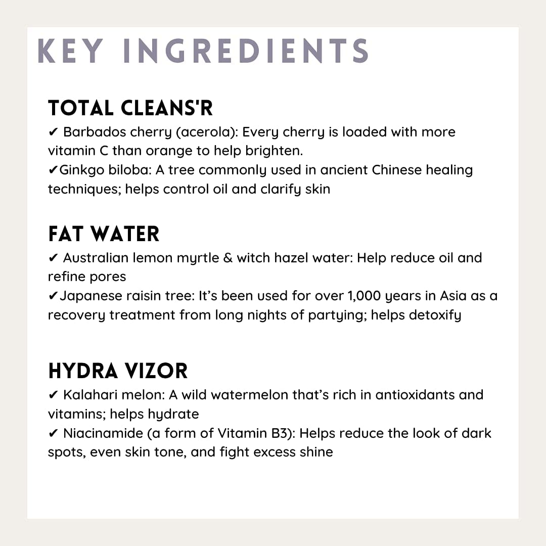 Fenty Skin Start'r ingredient icons highlight oil-free, vegan, noncomedogenic formulas.