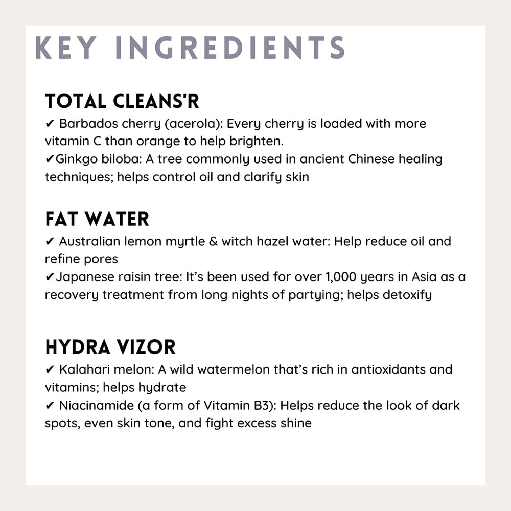 Fenty Skin Start'r ingredient icons highlight oil-free, vegan, noncomedogenic formulas.