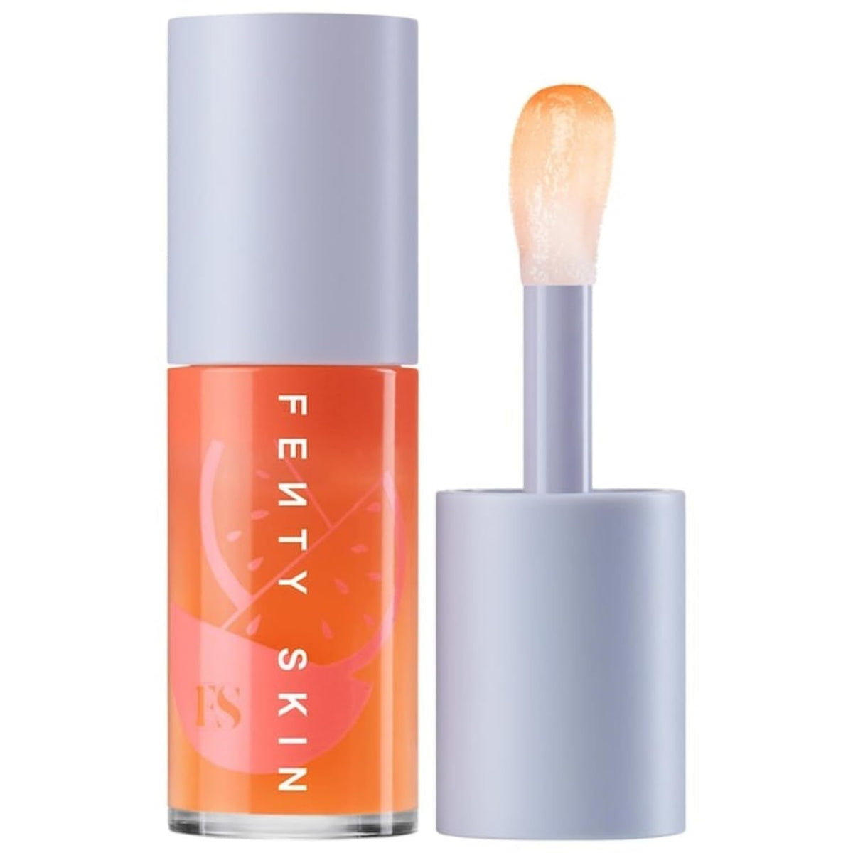 Fenty Treatz Huile pour les lèvres, flacon transparent, hydratation longue durée.