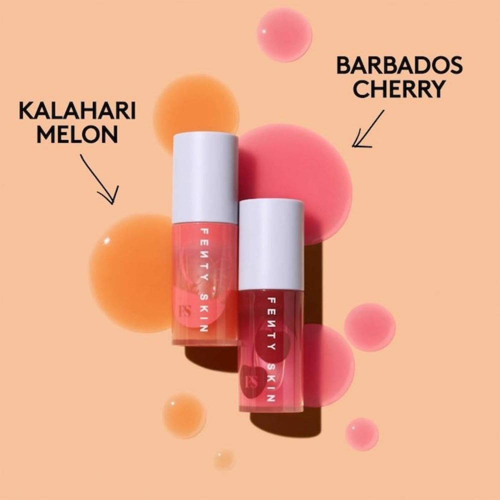 Fenty Treatz Huile pour les lèvres, à porter seul ou en superposition sur un rouge.