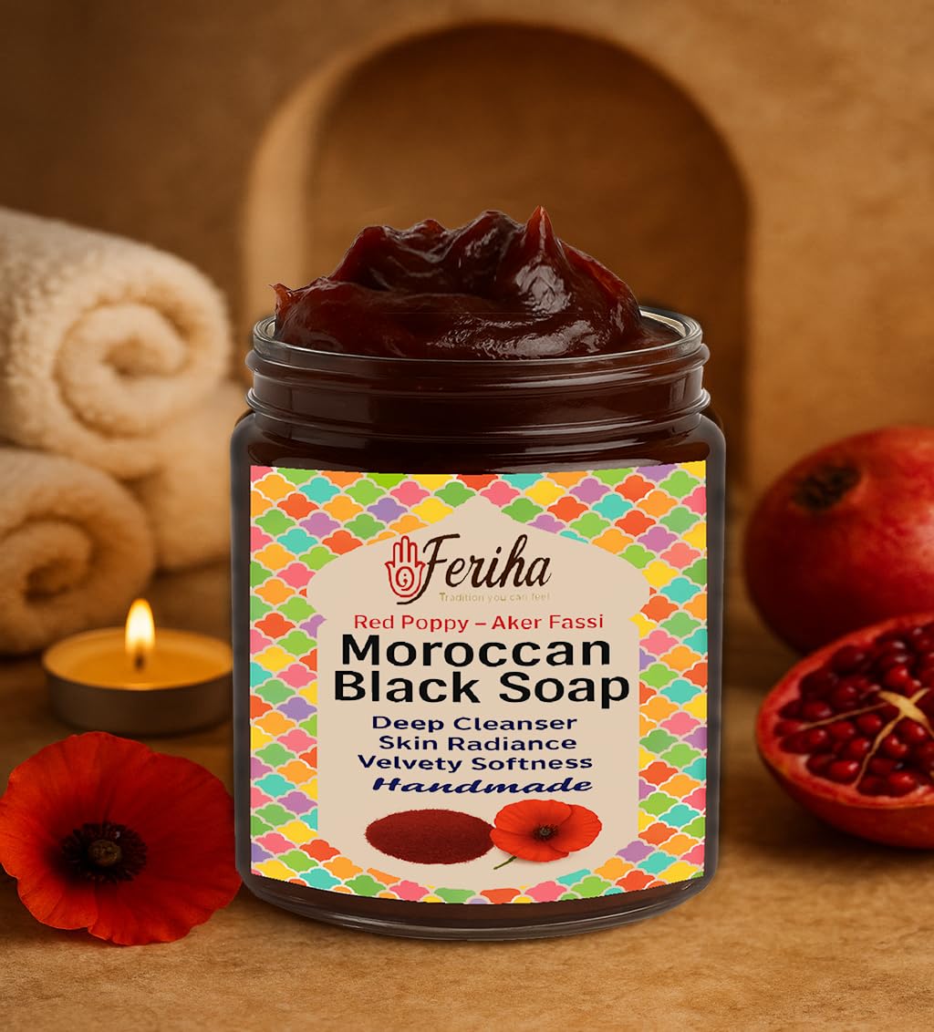 Hammam kessa glove-ready paste combines with FERIHA soap for smoother skin.